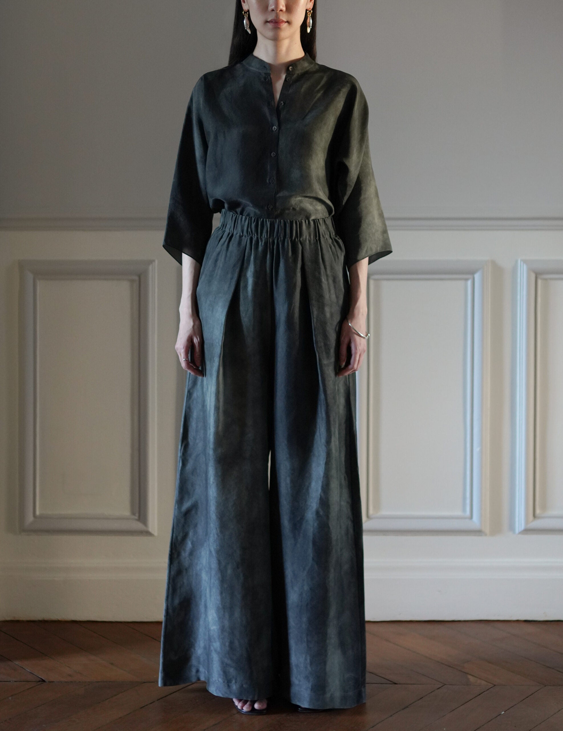 Salome 真絲襯衫・煙藍色