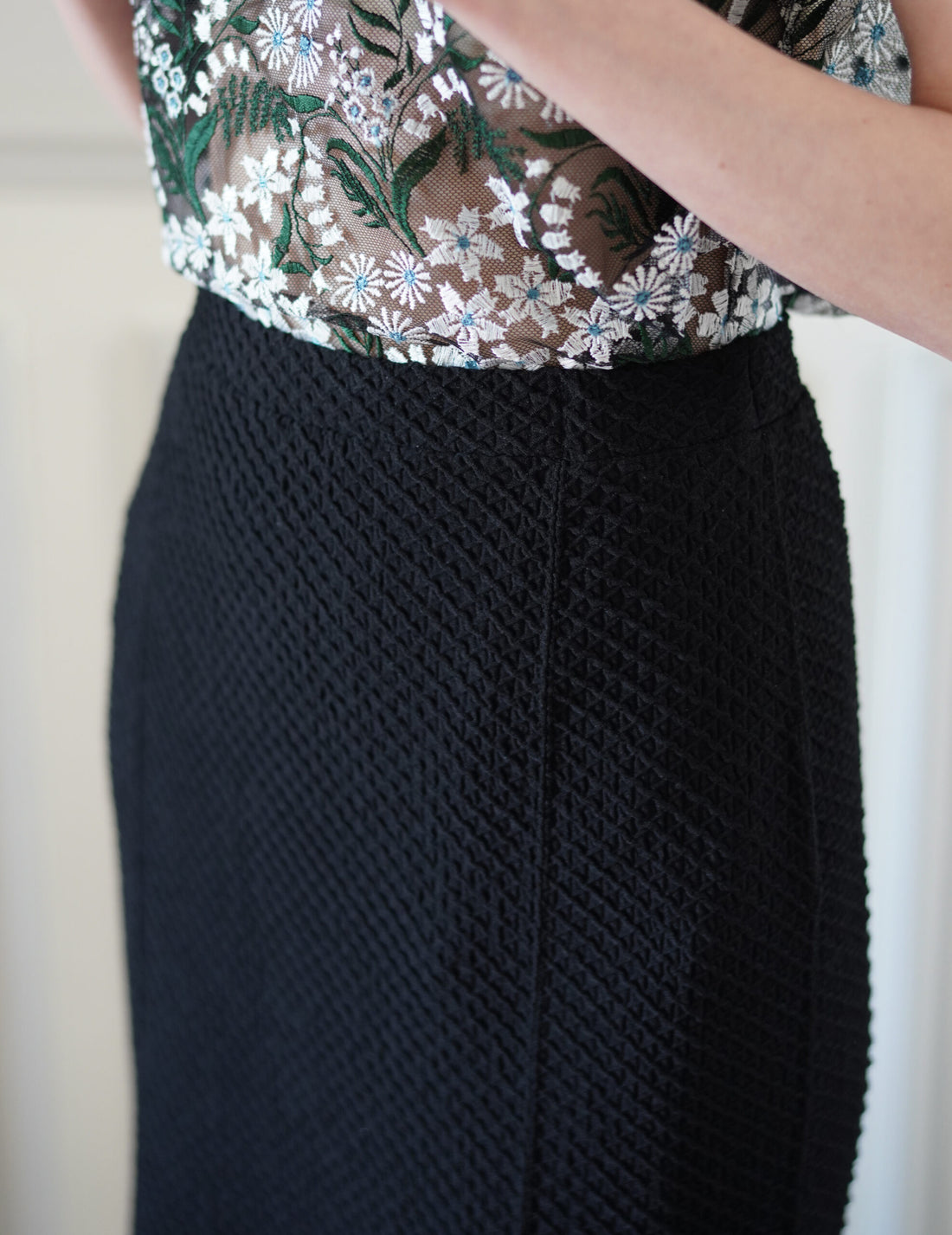 Shirring Jersey Jacquard Flare Skirt・Black