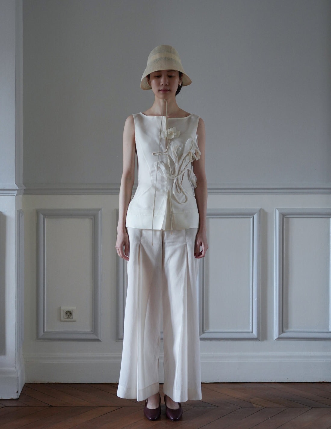 Sinamay 編織鐘形帽・米白色