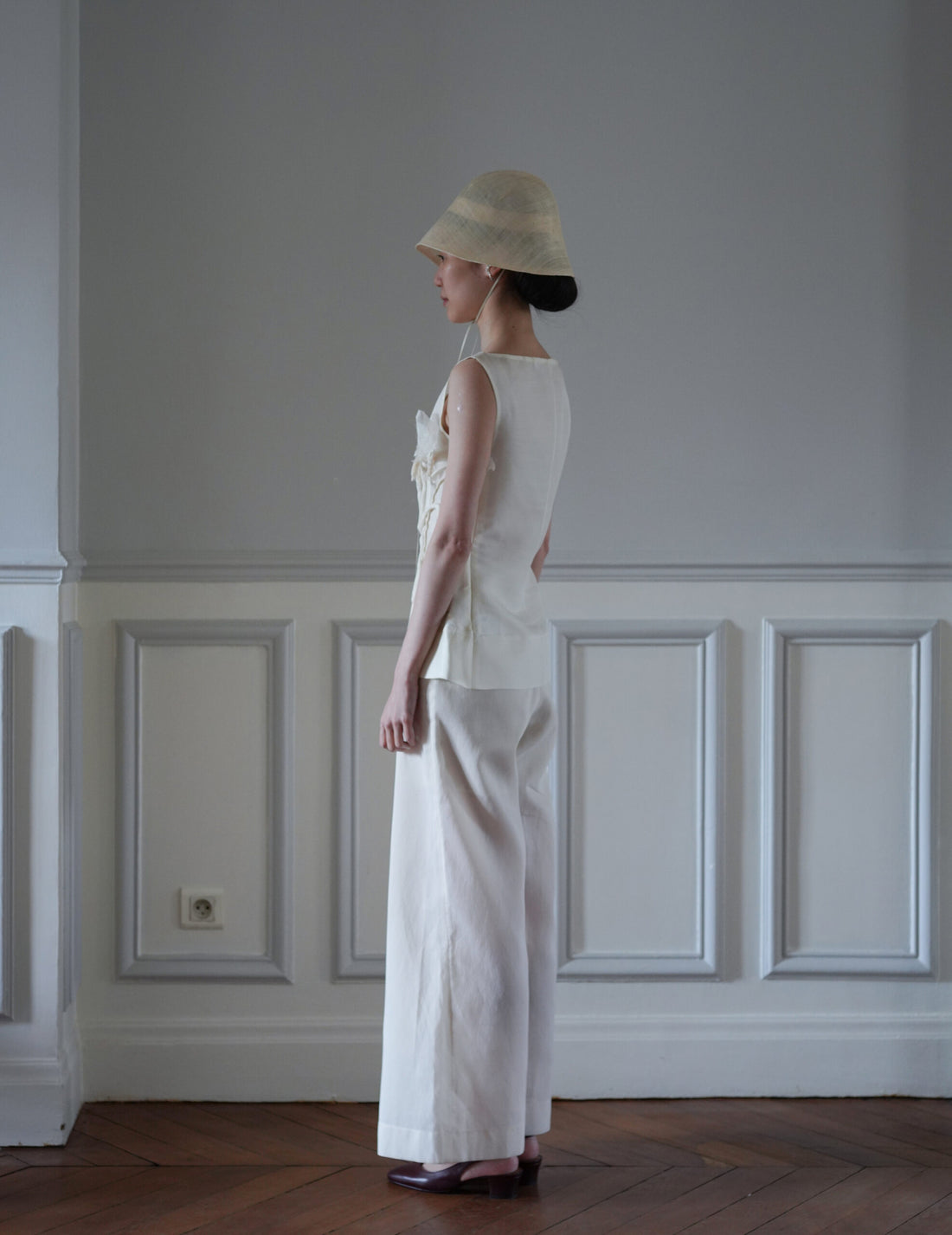 Sinamay 編織鐘形帽・米白色