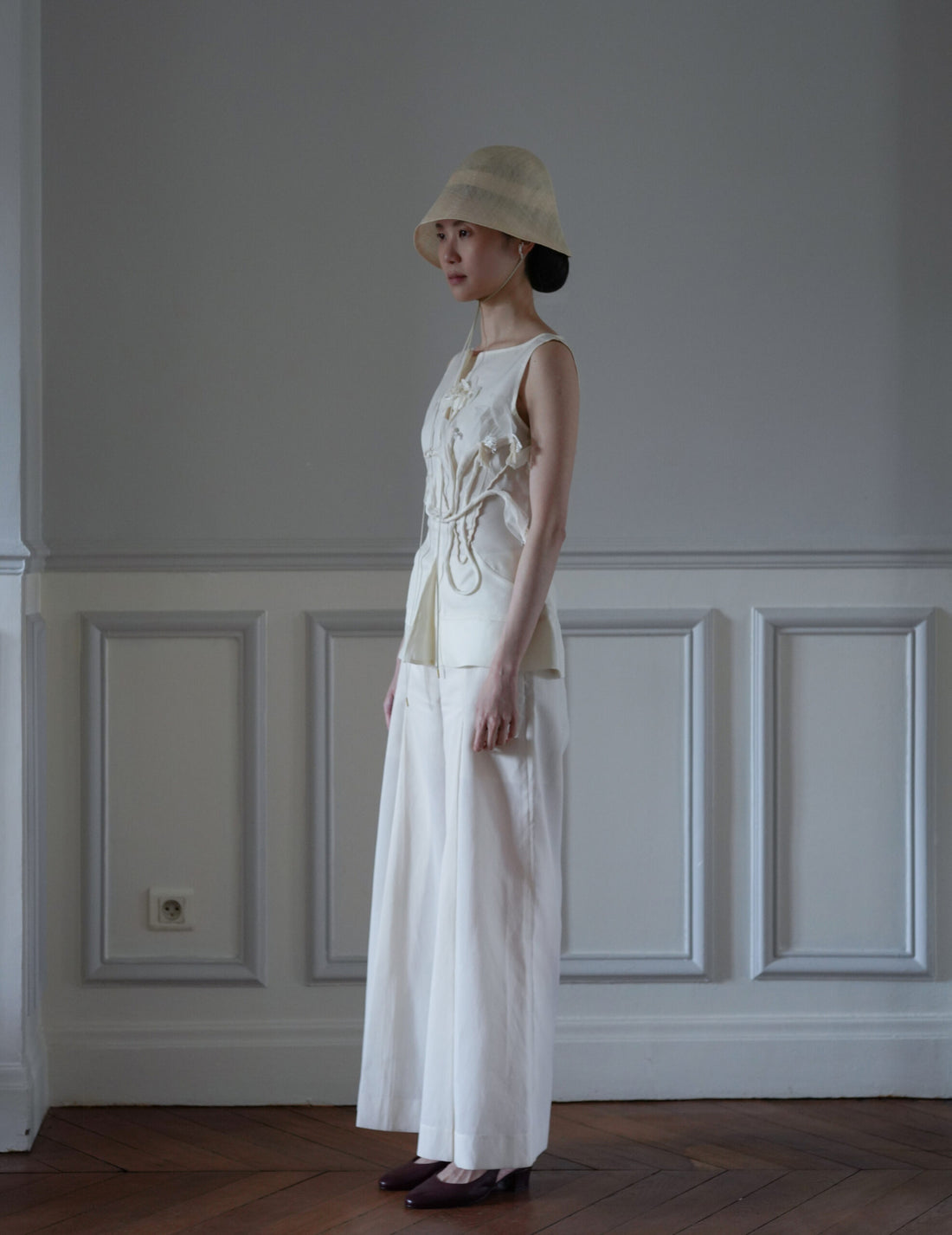 Sinamay 編織鐘形帽・米白色