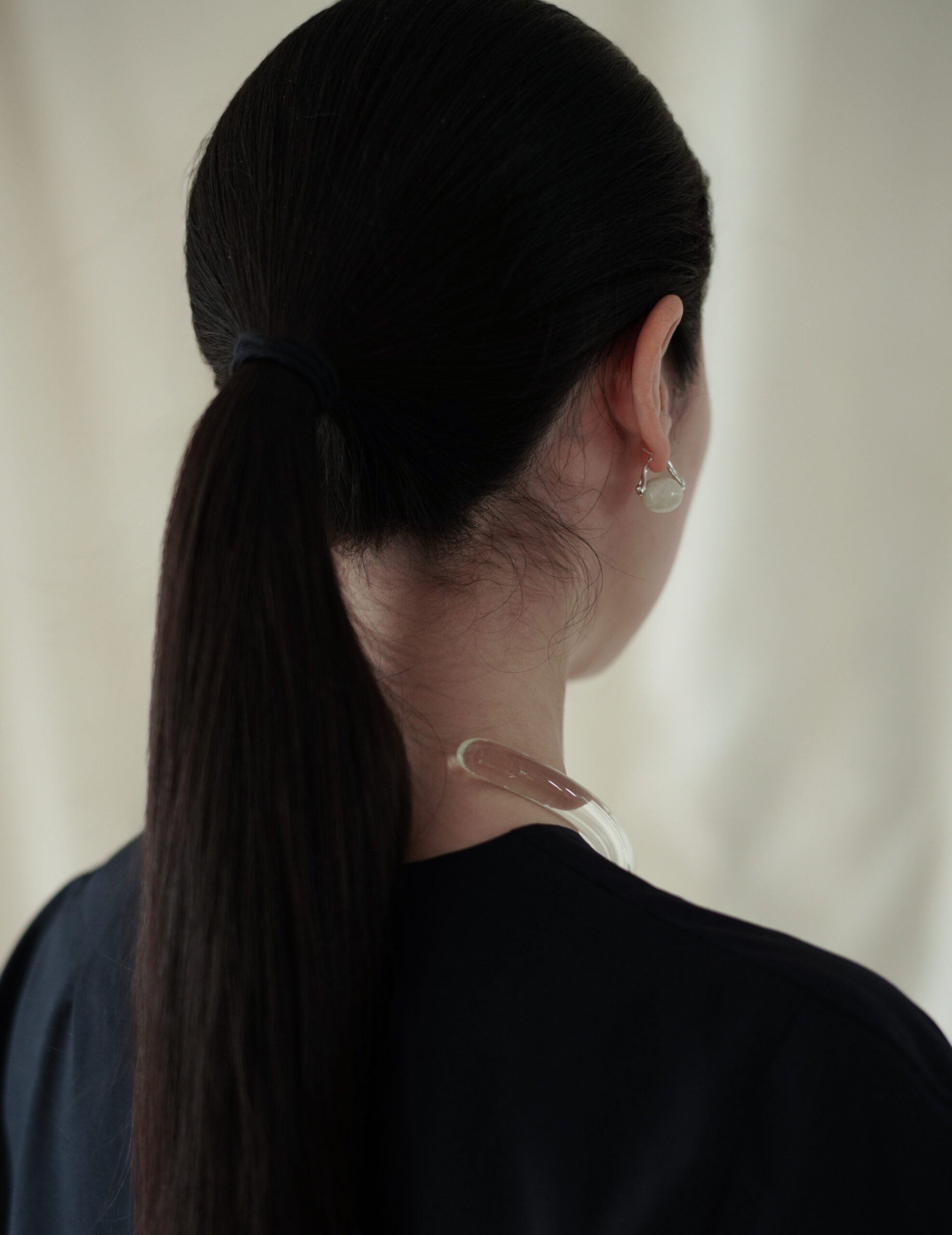 石質橢圓耳環・白長石