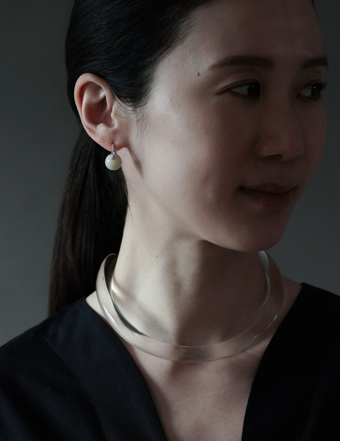 石質橢圓耳環・白長石