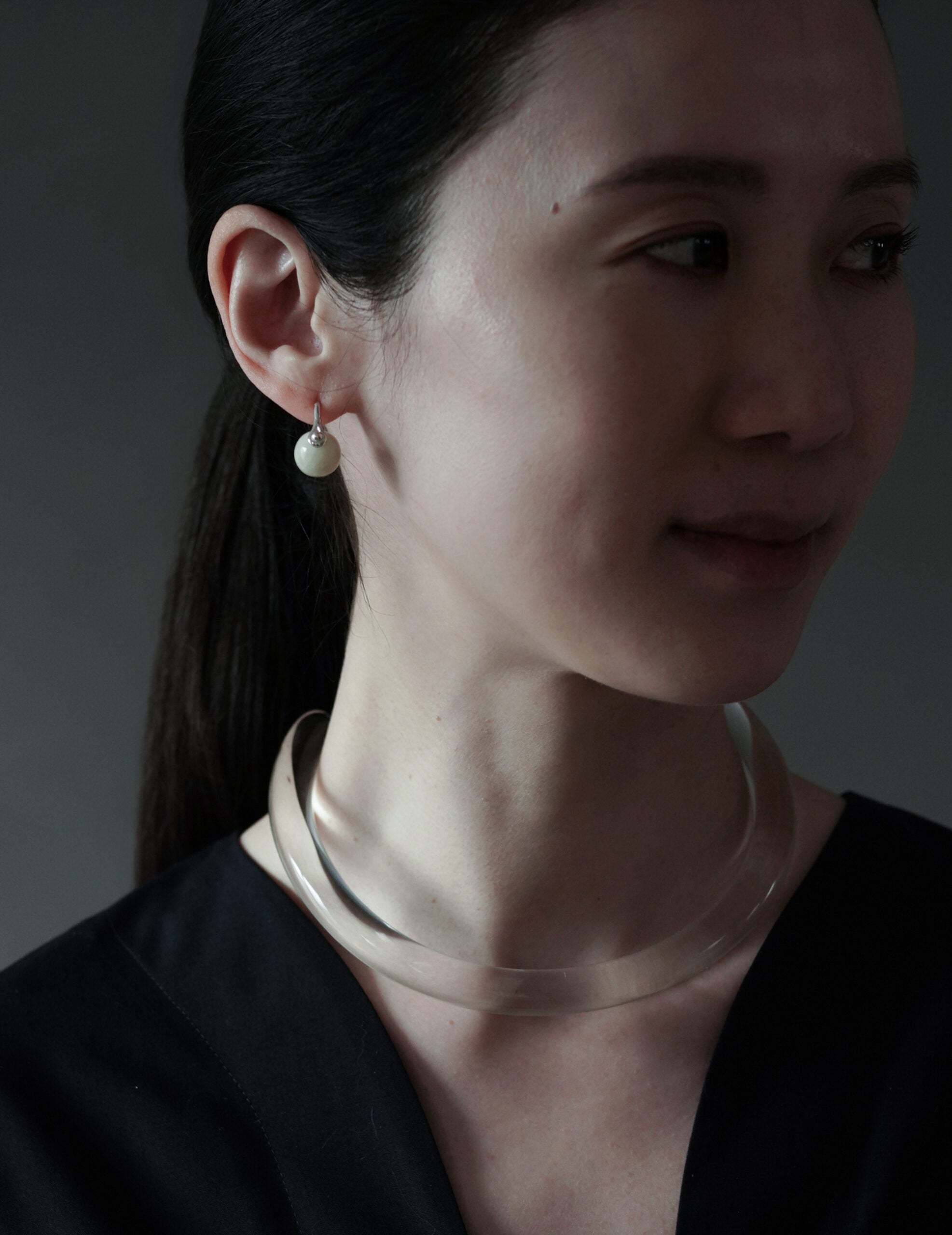 石質橢圓耳環・白長石