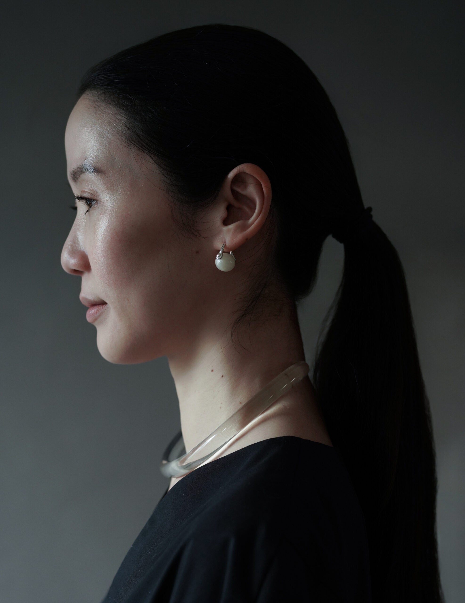 石質橢圓耳環・白長石