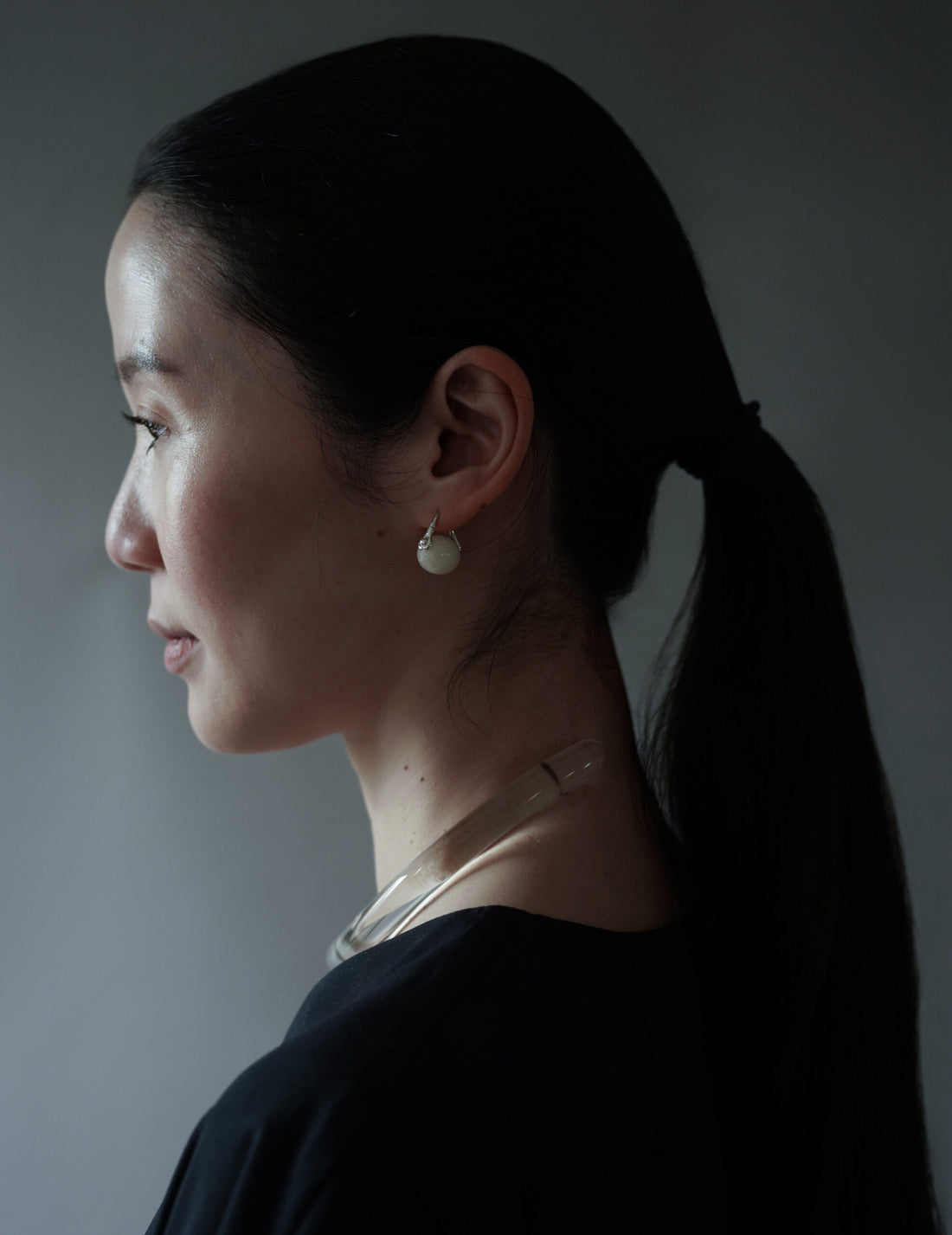 石質橢圓耳環・白長石