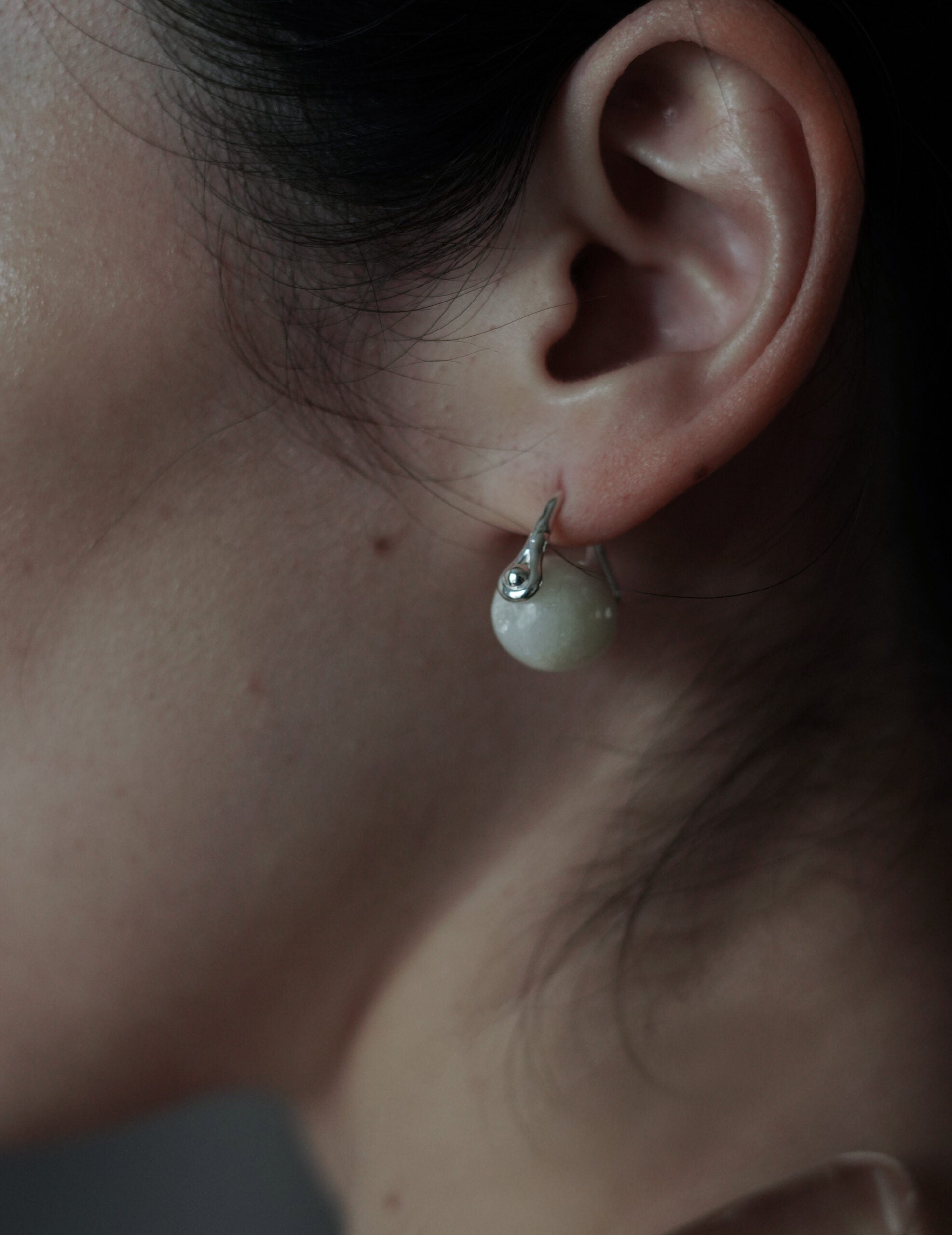 石質橢圓耳環・白長石