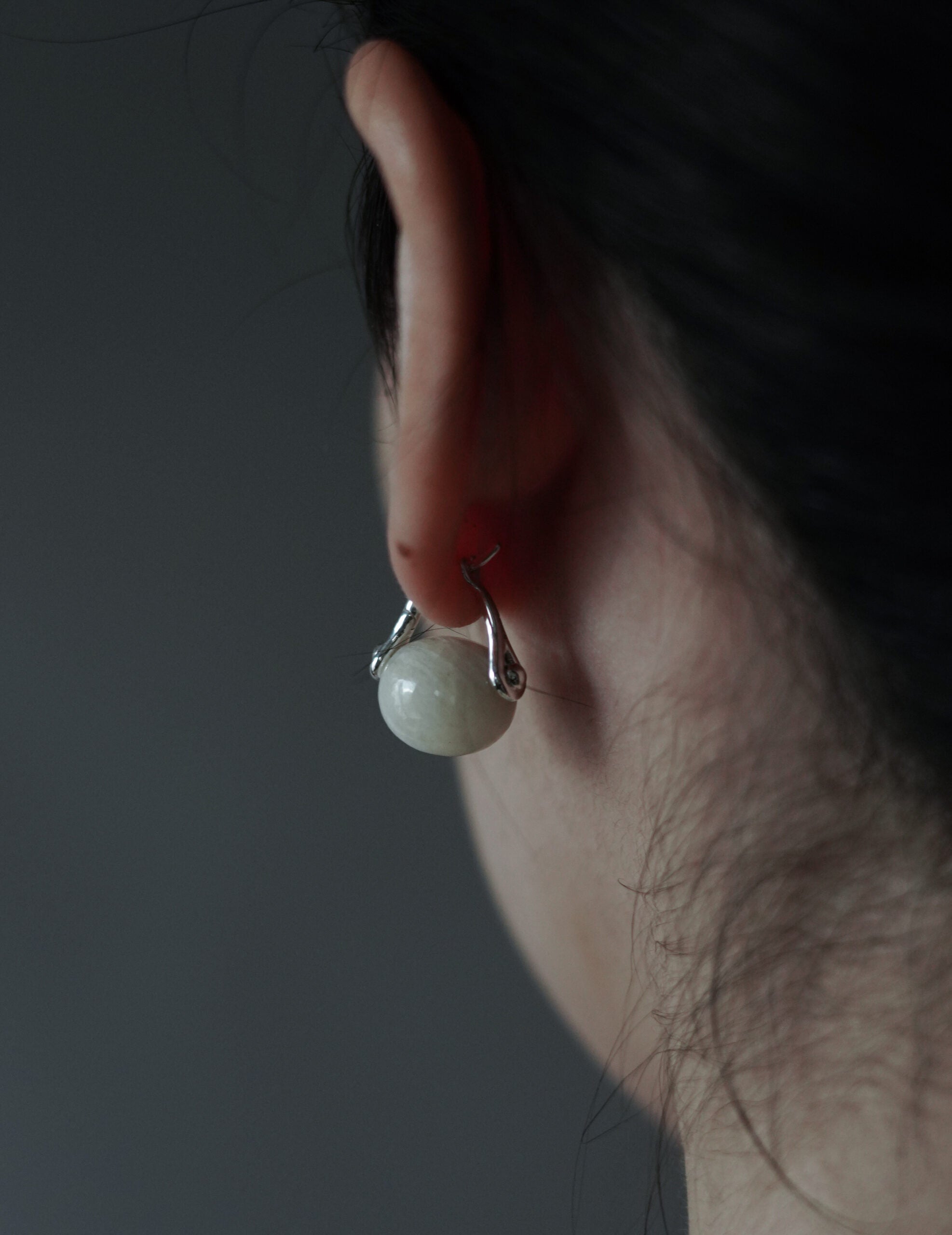 石質橢圓耳環・白長石