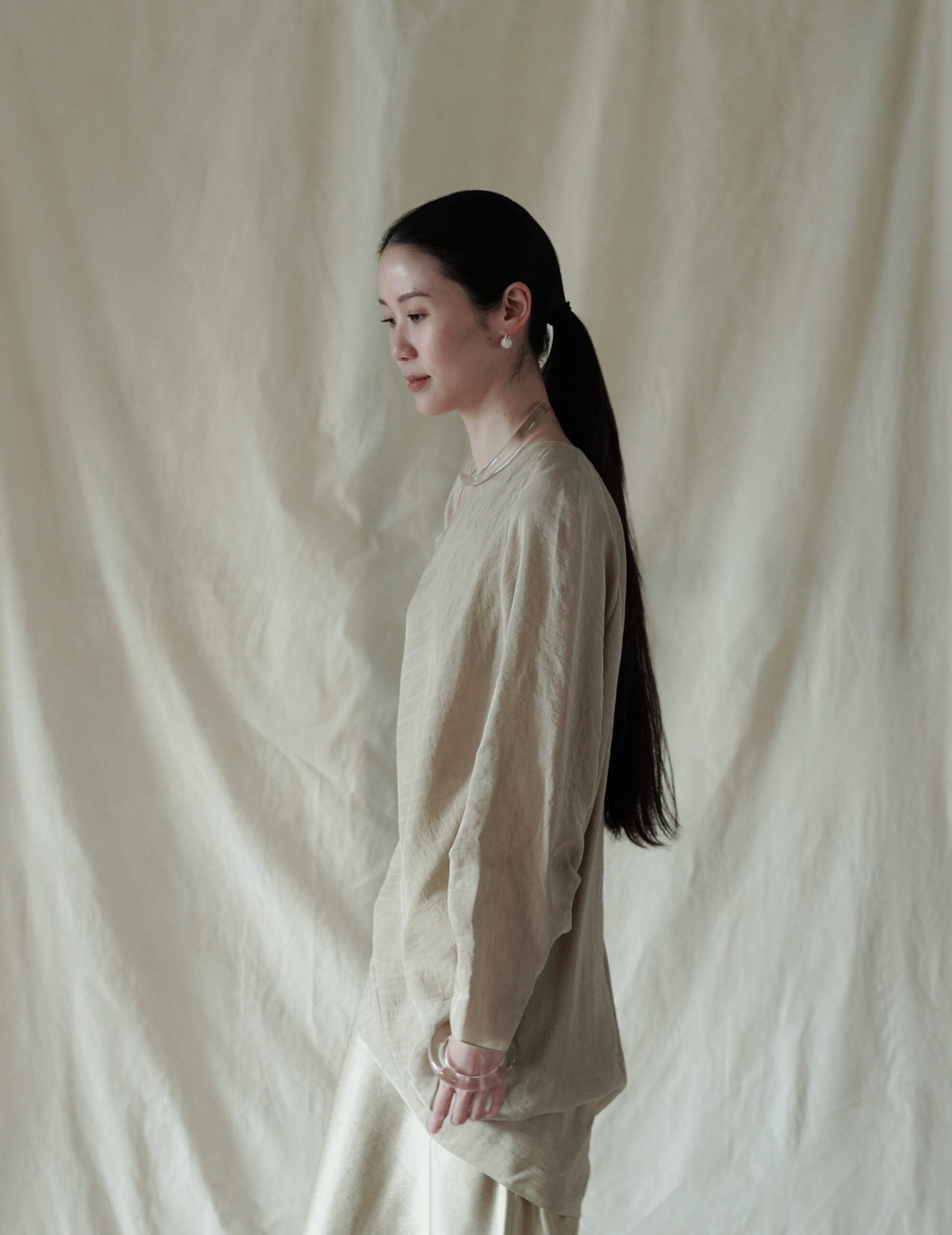 石質橢圓耳環・白長石