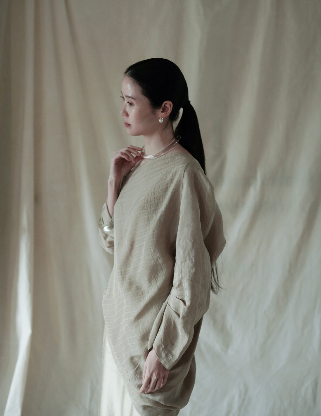 石質橢圓耳環・白長石