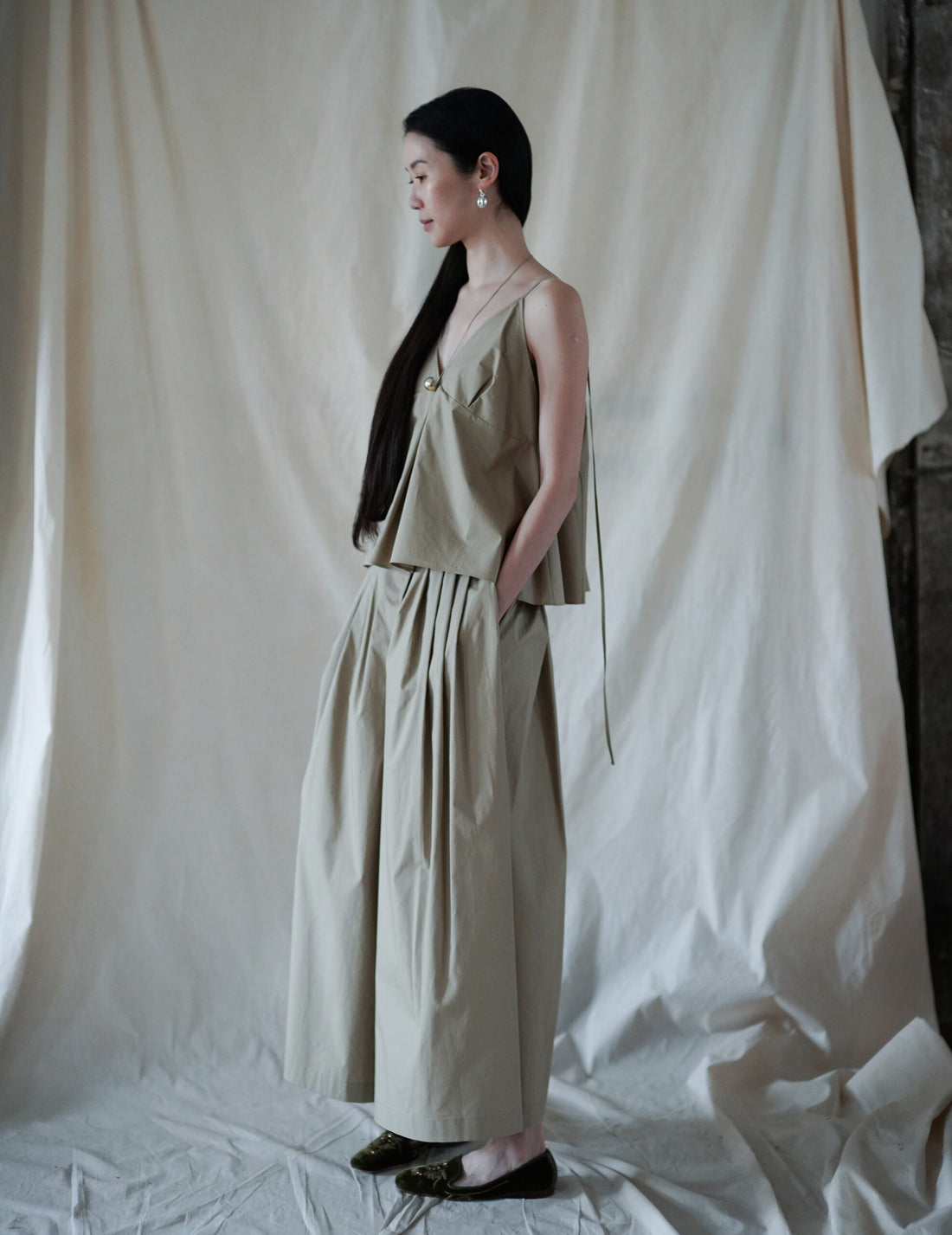 Cotton Pleated Camisole・Beige