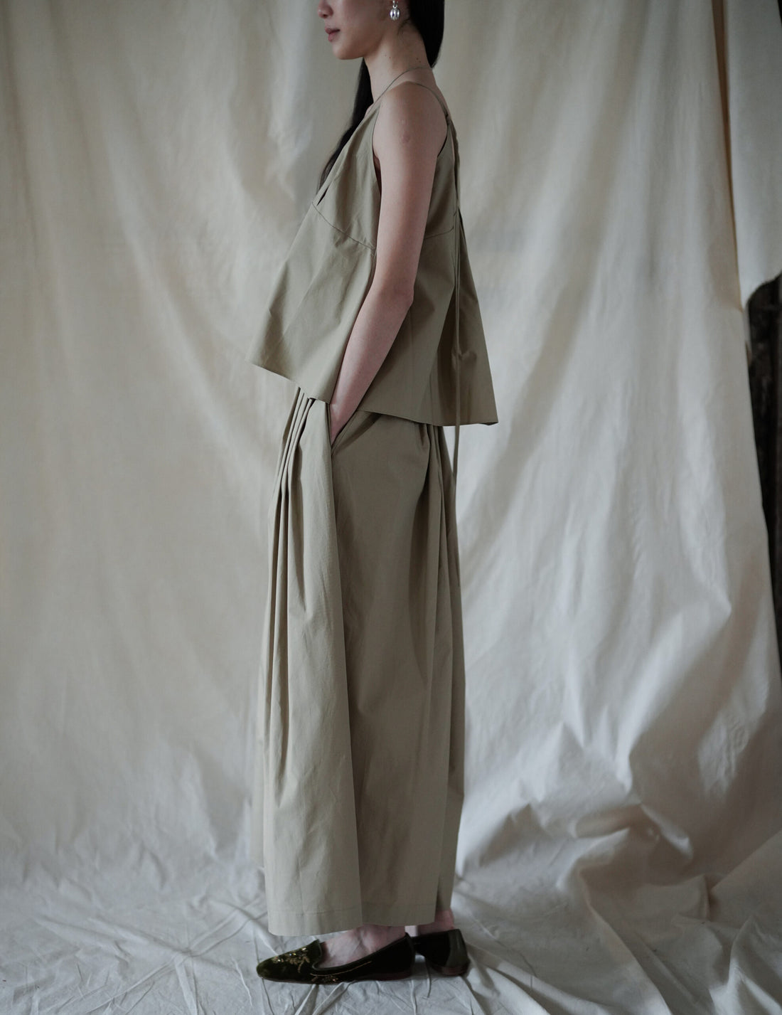 Cotton Pleated Camisole・Beige