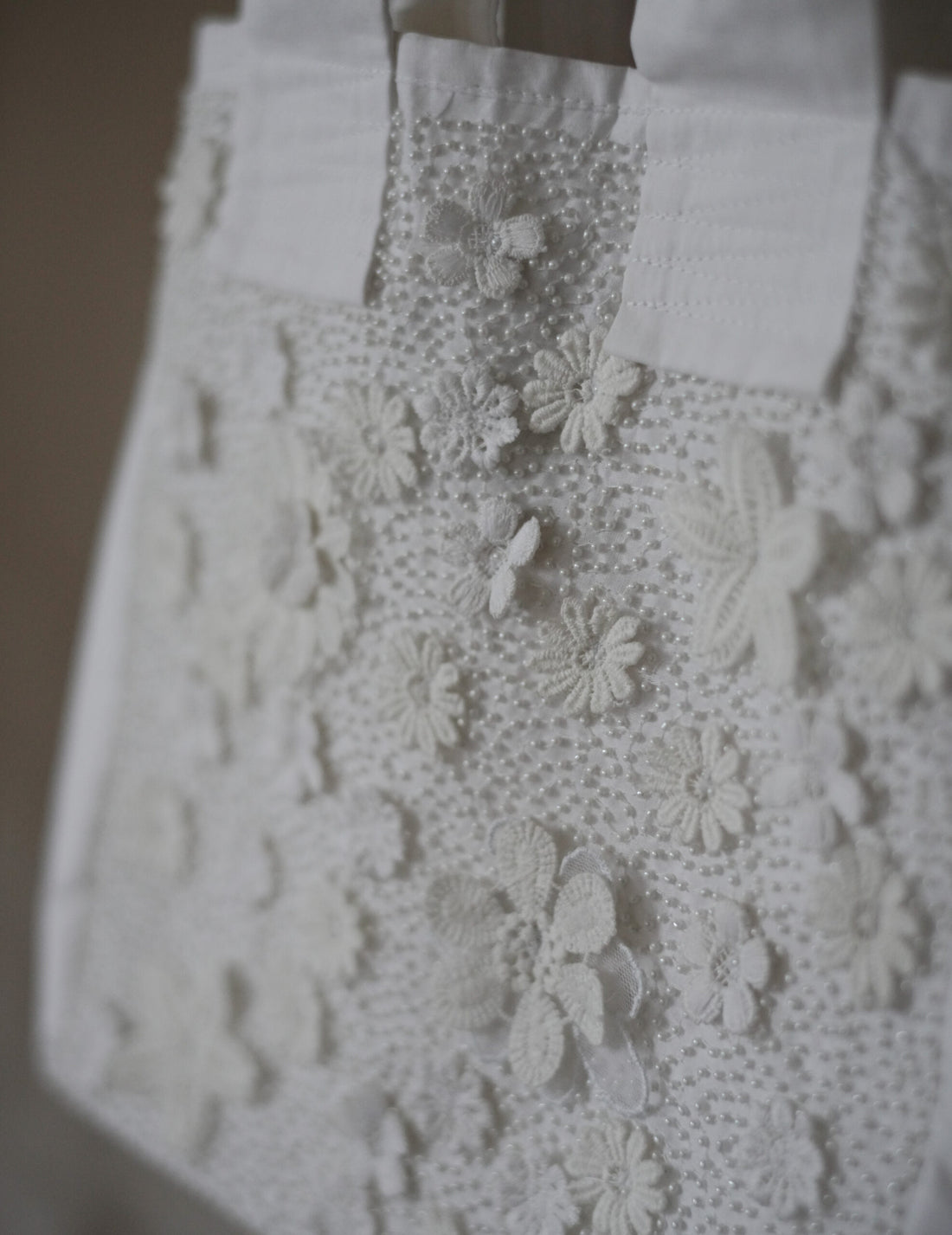 Angel 棉質珠片刺繡提袋・白色