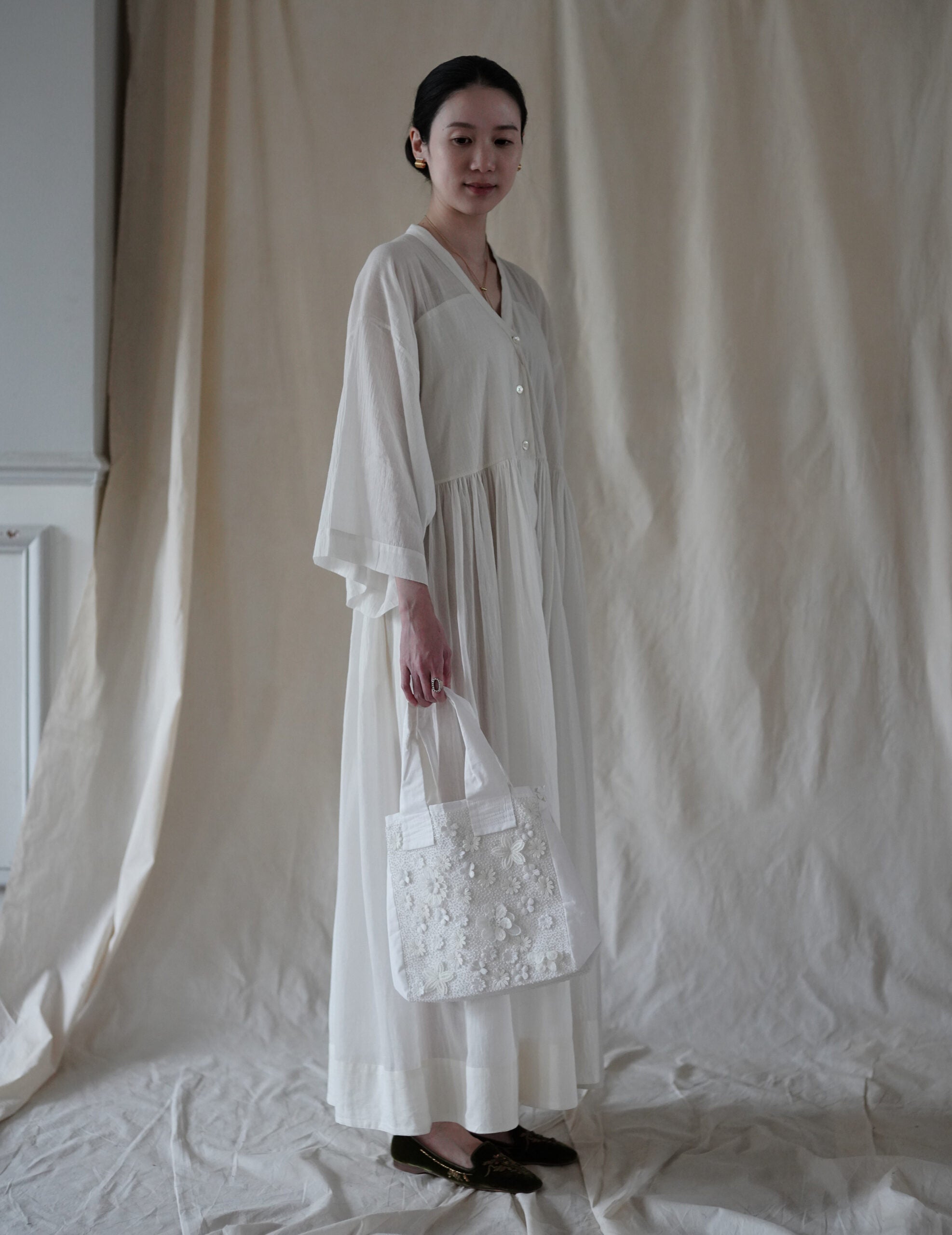 Angel 棉質珠片刺繡提袋・白色