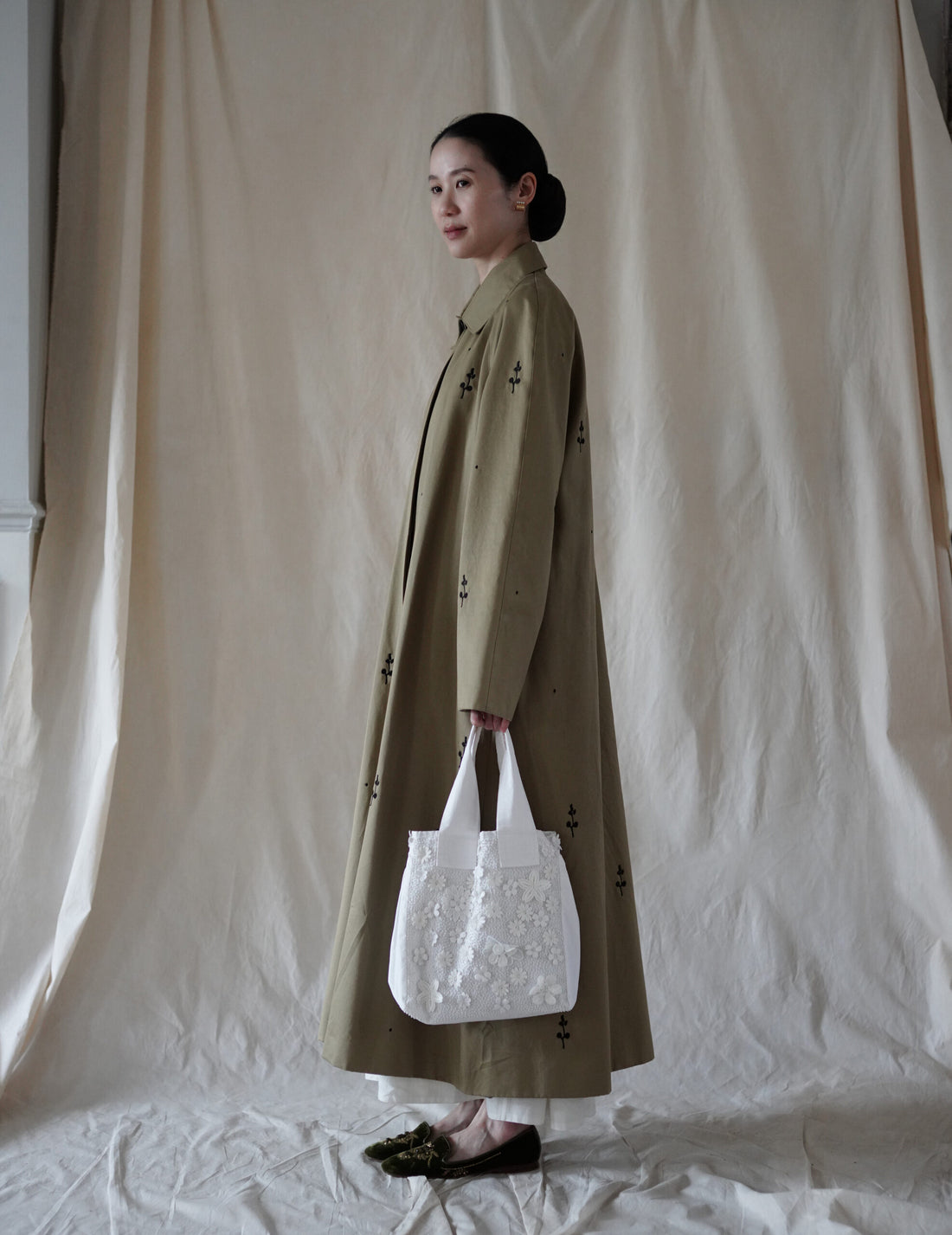 Angel 棉質珠片刺繡提袋・白色