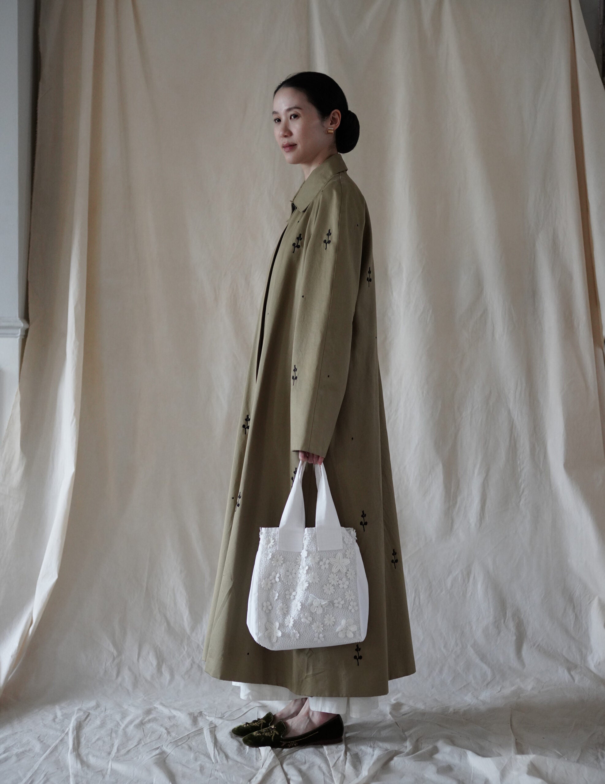 Angel 棉質珠片刺繡提袋・白色