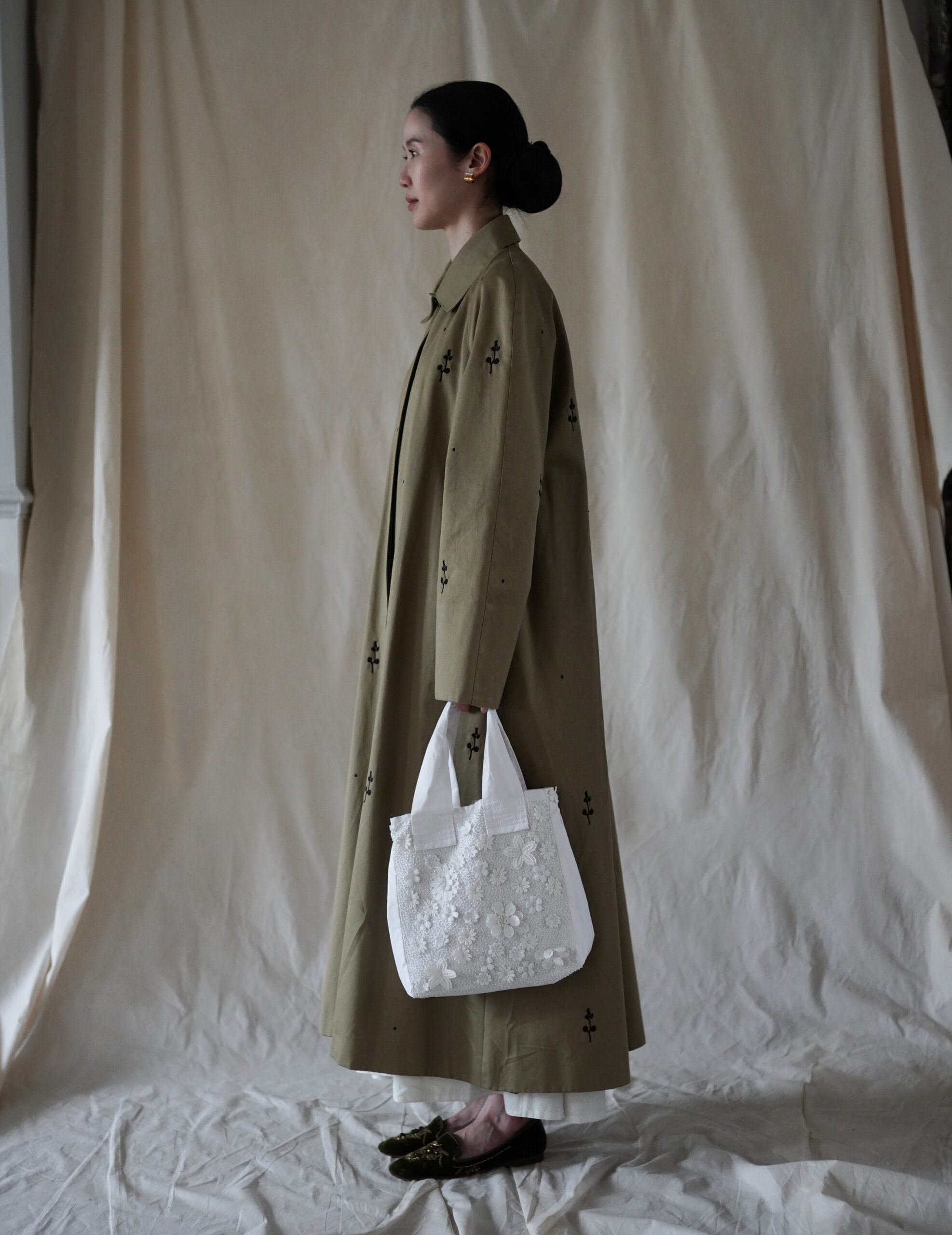 Angel 棉質珠片刺繡提袋・白色