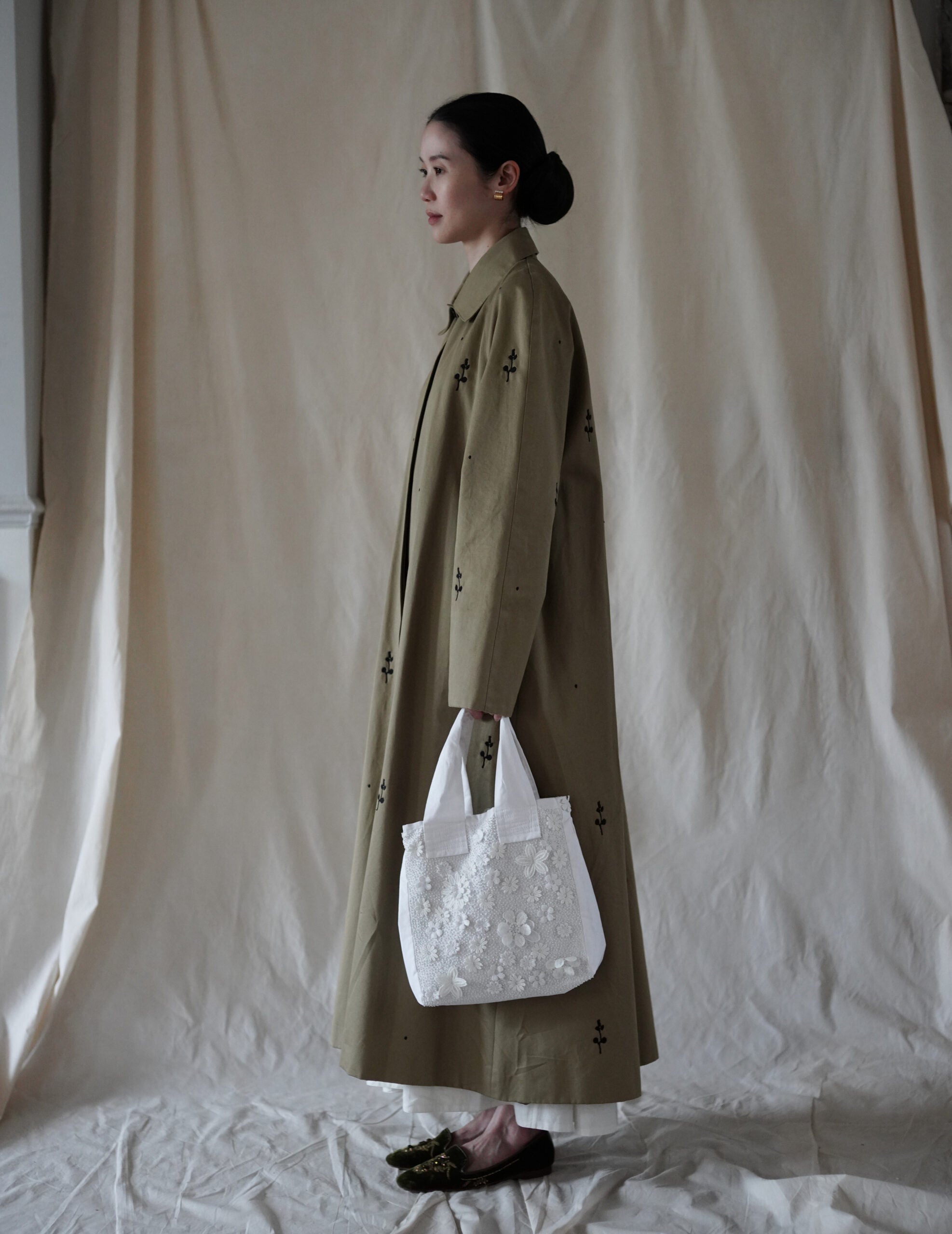 Angel 棉質珠片刺繡提袋・白色