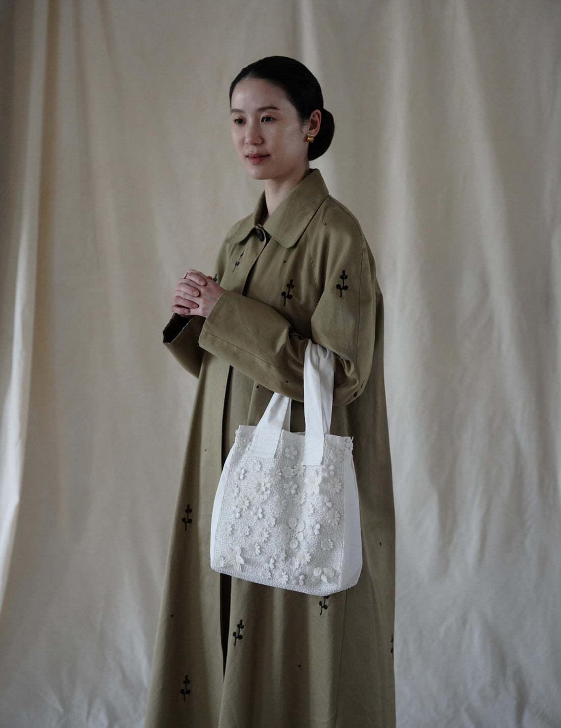 Angel 棉質珠片刺繡提袋・白色