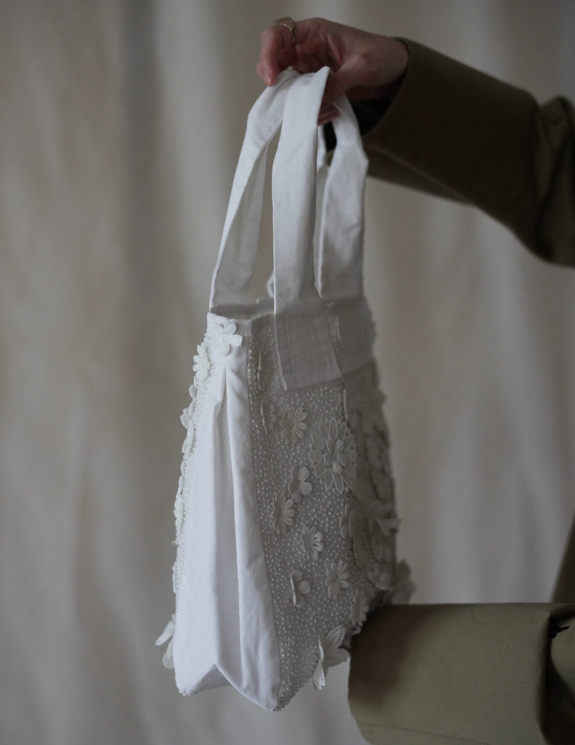 Angel 棉質珠片刺繡提袋・白色