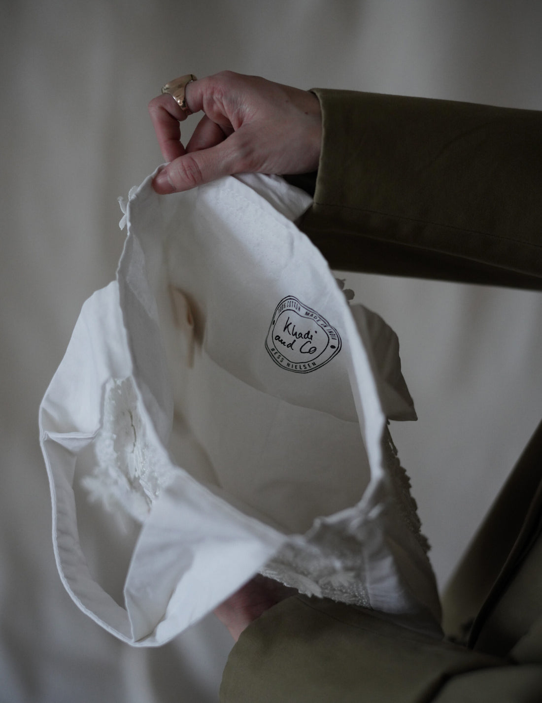 Angel 棉質珠片刺繡提袋・白色