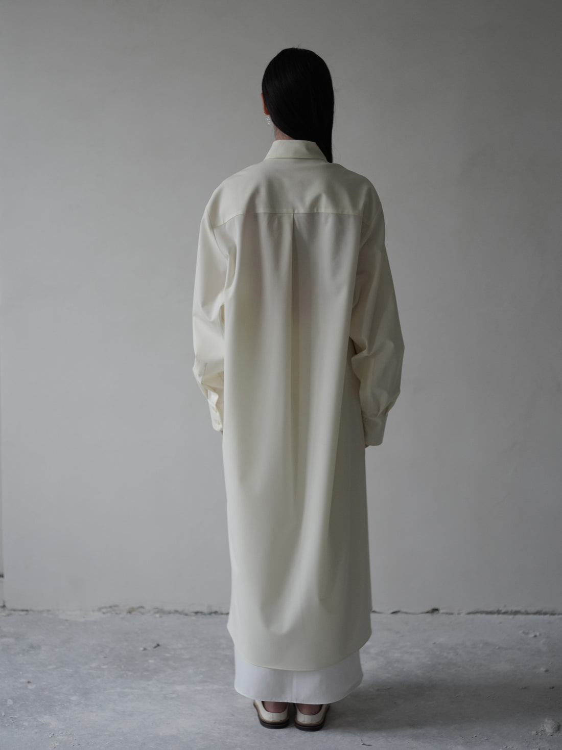 Gather Shirt Dress with Ribbon・Ivory