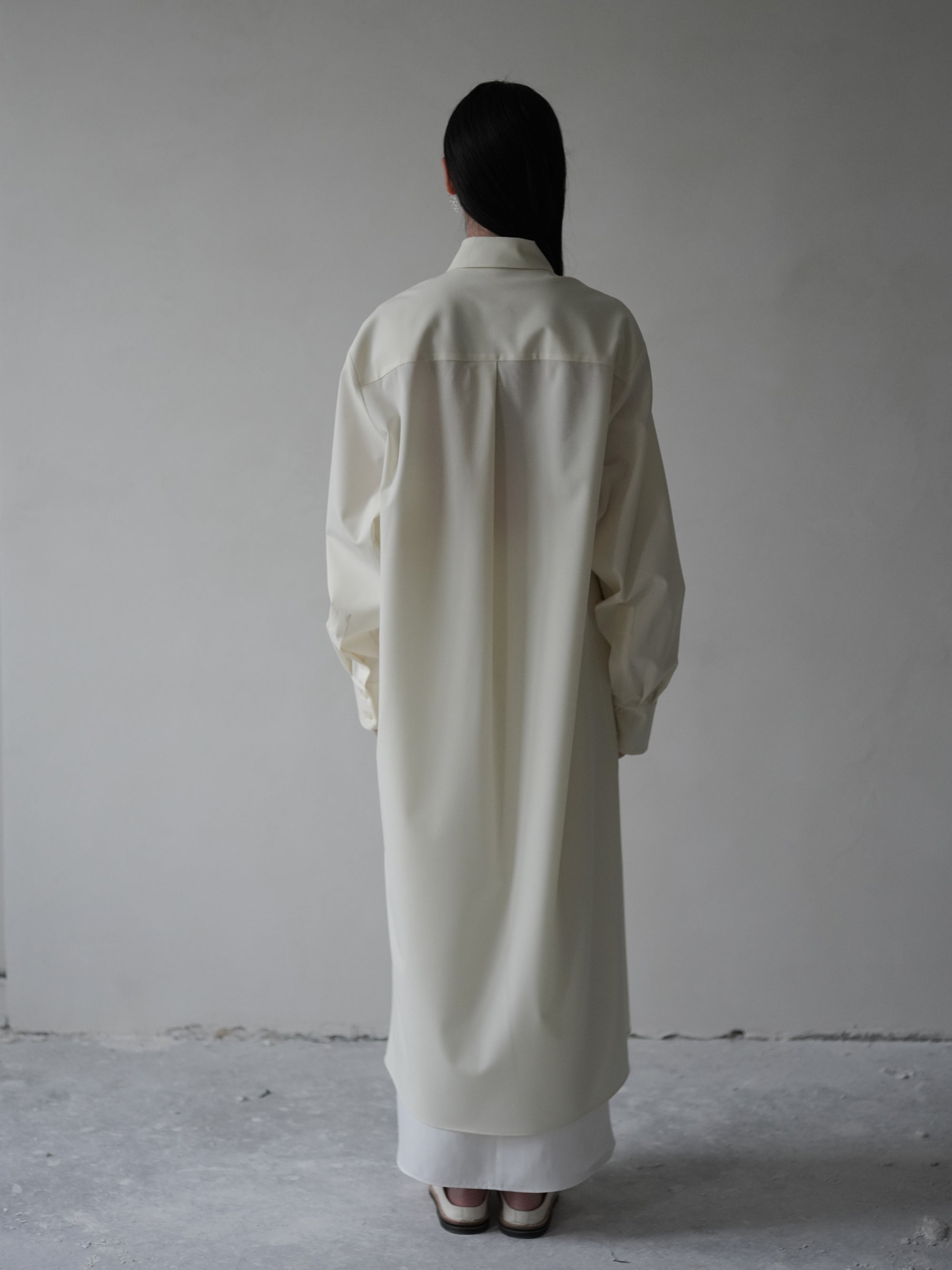 Gather Shirt Dress with Ribbon・Ivory