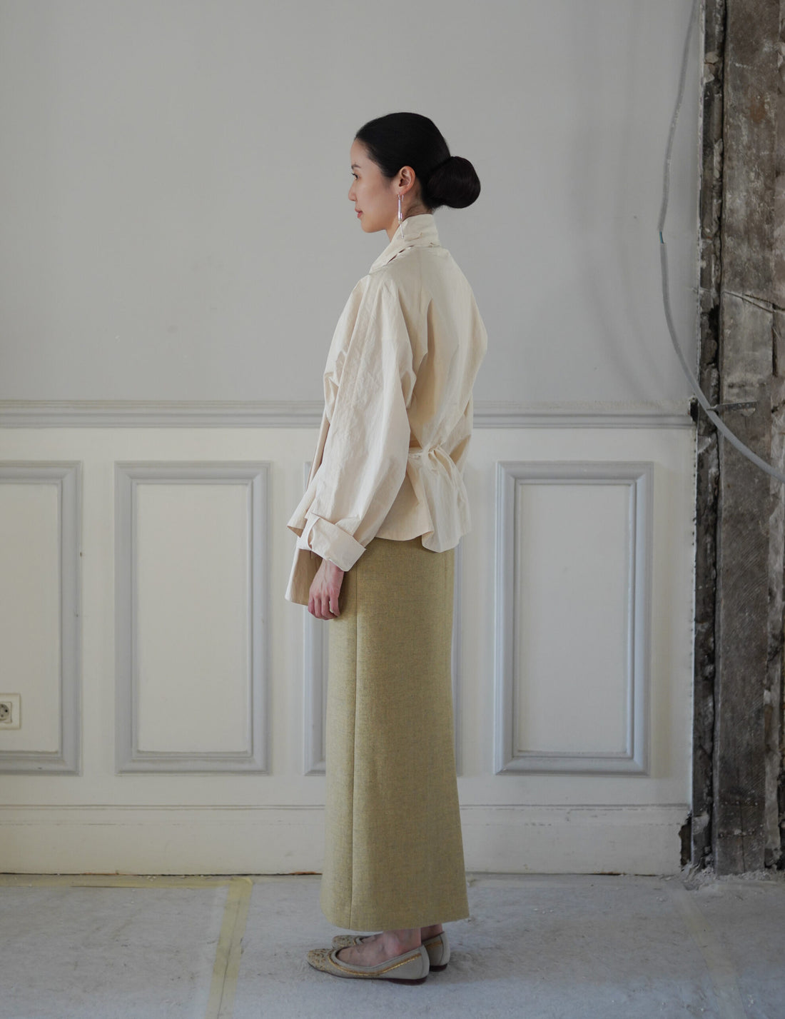 交叉領巾短夾克・象牙白