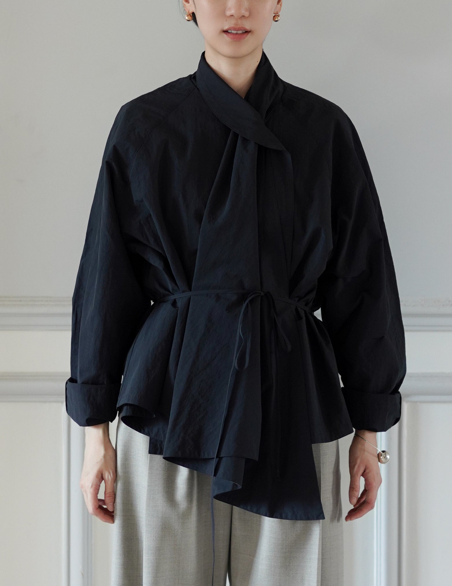 Scarf Short Trench Jacket・Dark Navy