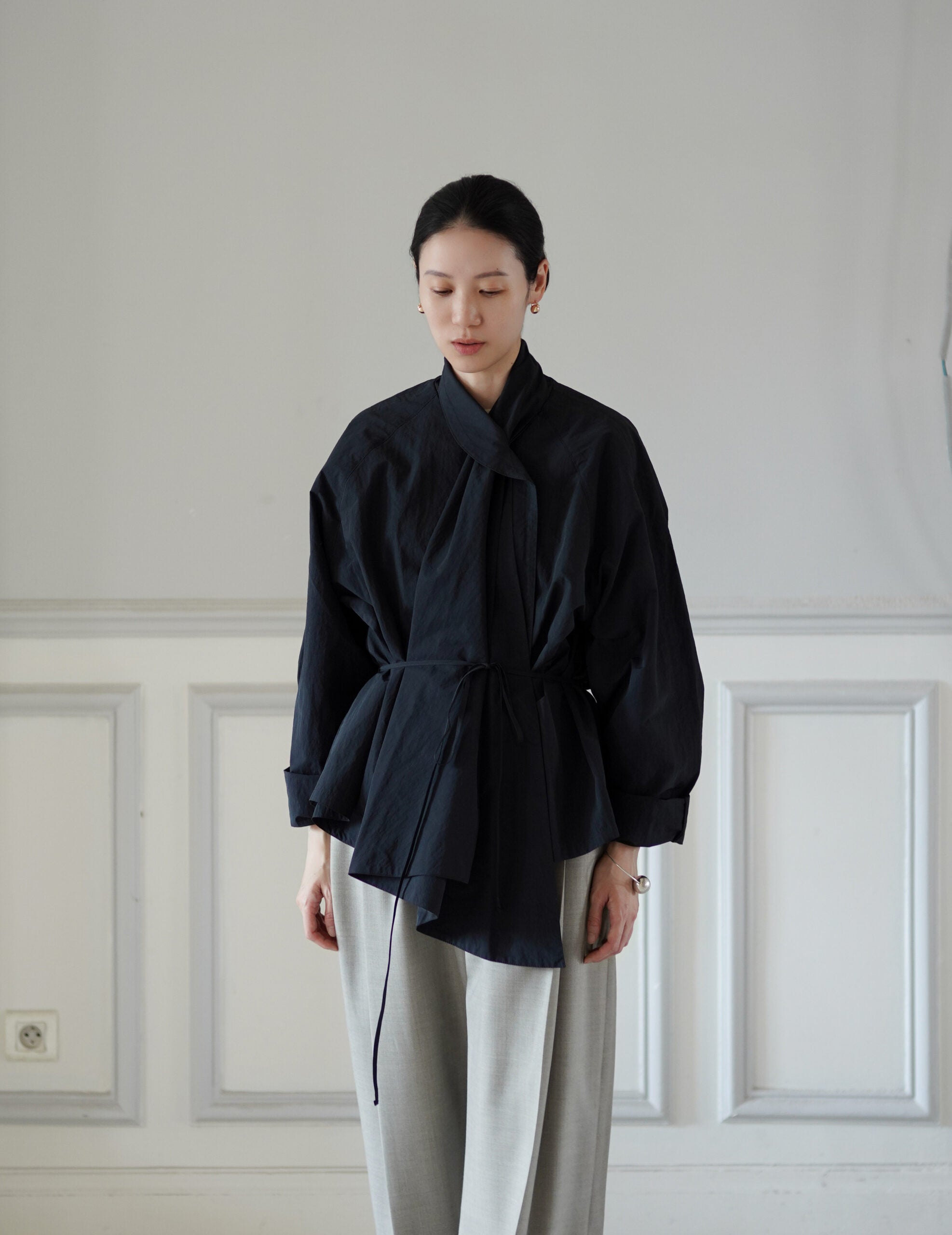 Scarf Short Trench Jacket・Dark Navy