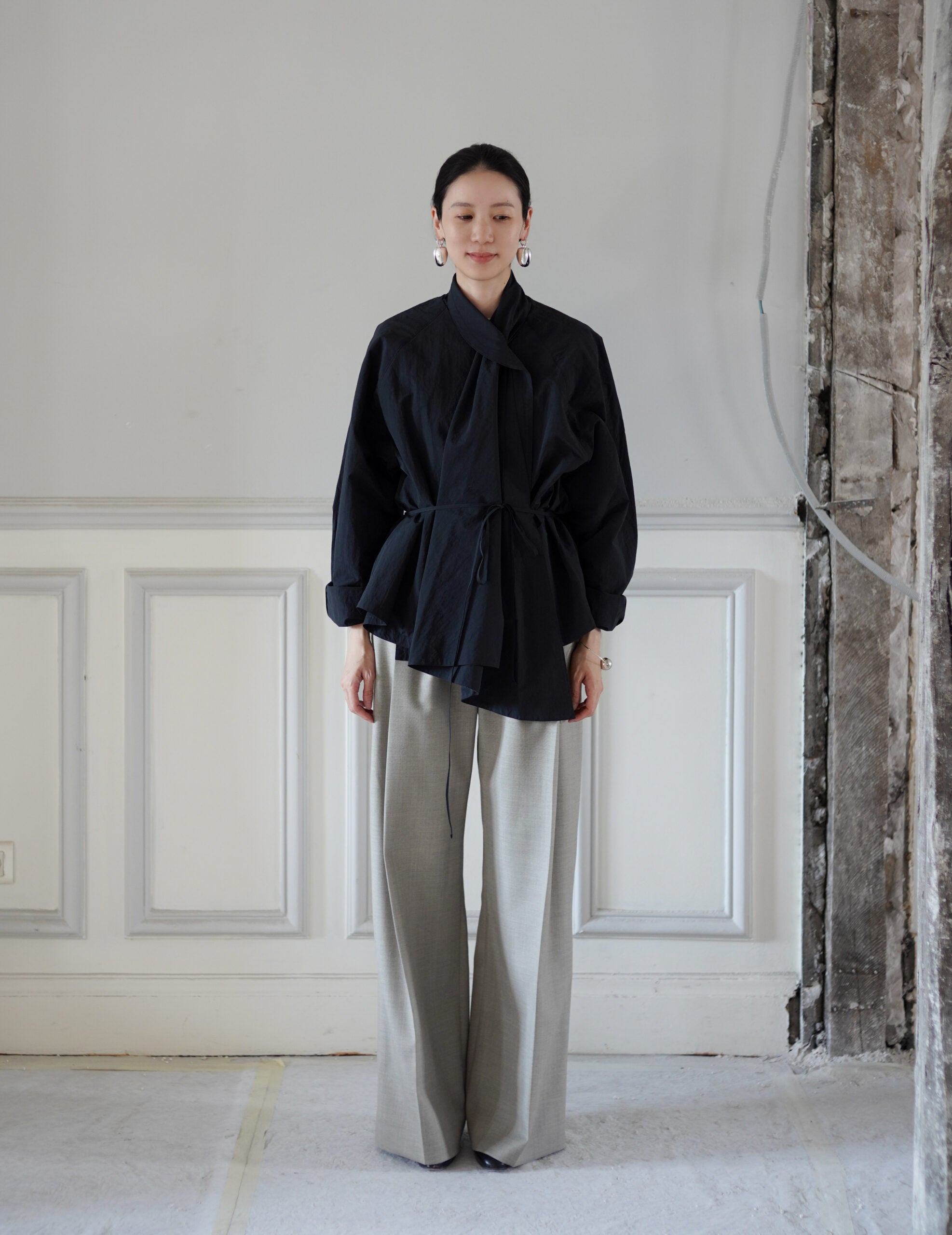 Scarf Short Trench Jacket・Dark Navy