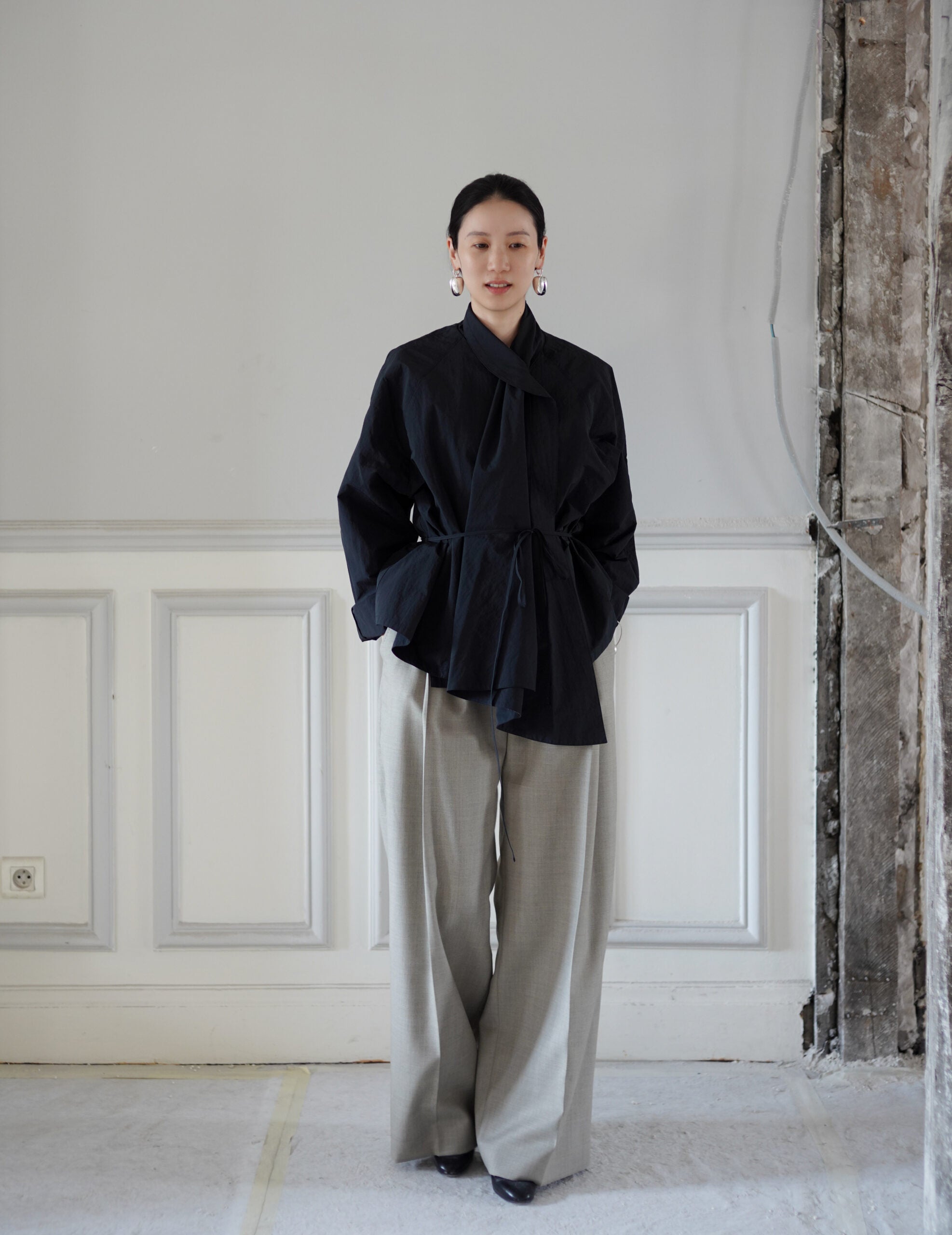 Scarf Short Trench Jacket・Dark Navy