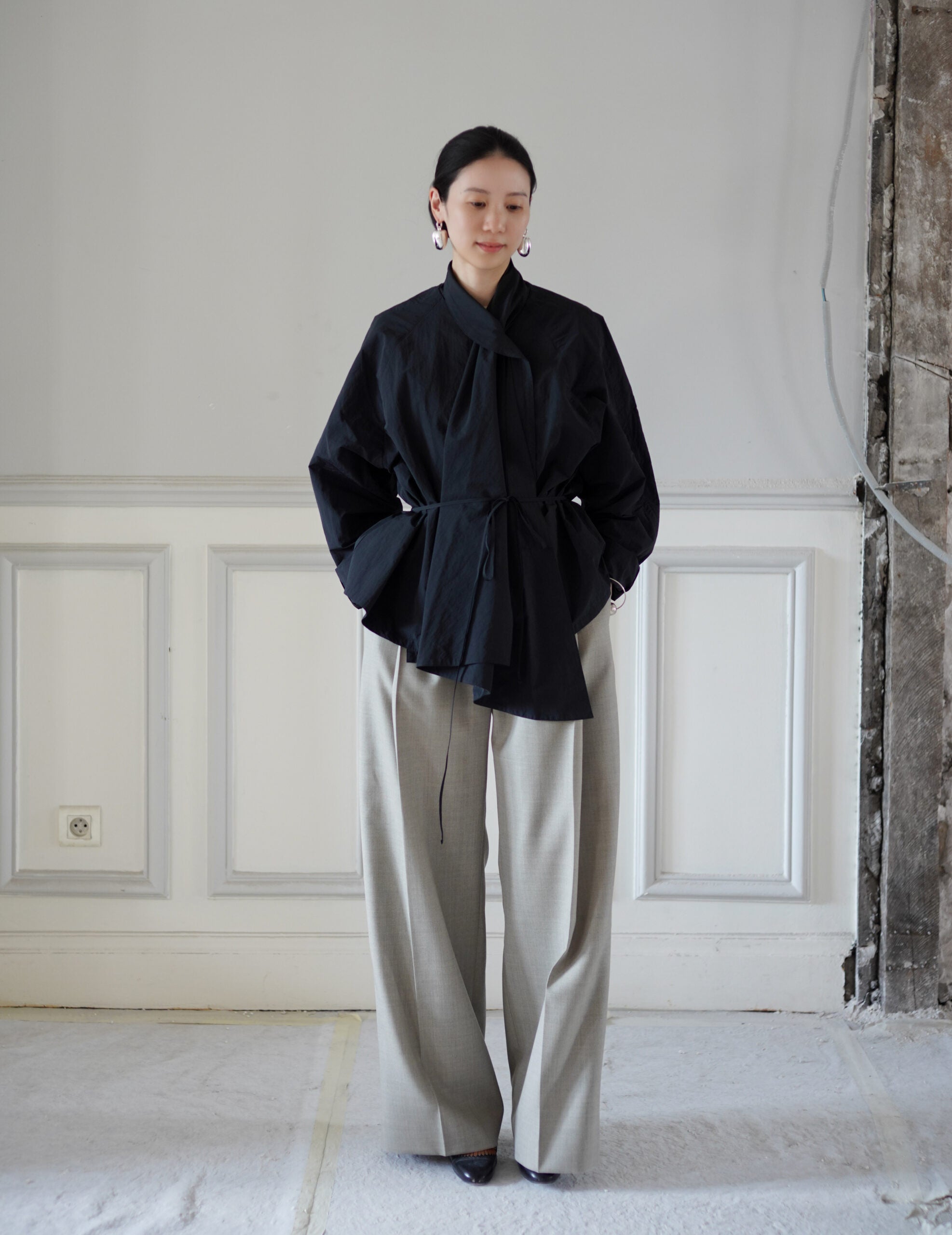 Scarf Short Trench Jacket・Dark Navy