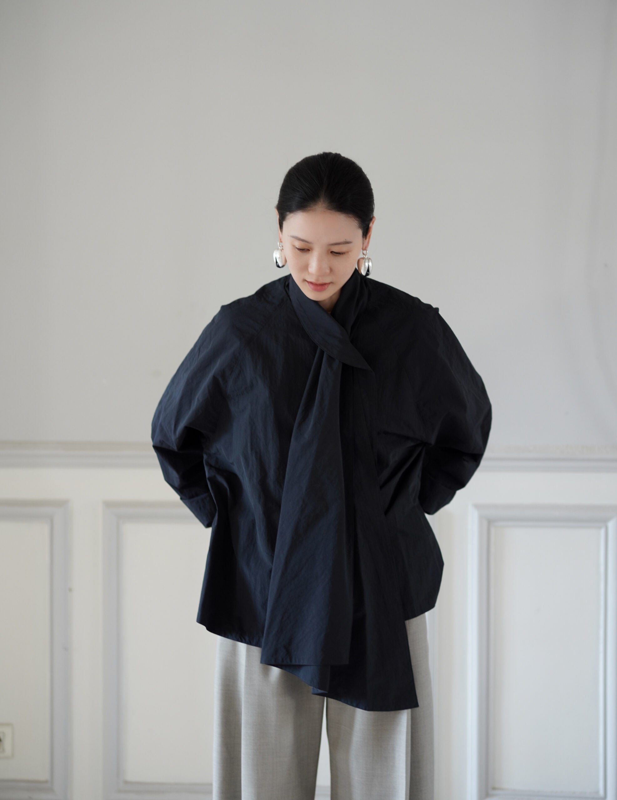 Scarf Short Trench Jacket・Dark Navy