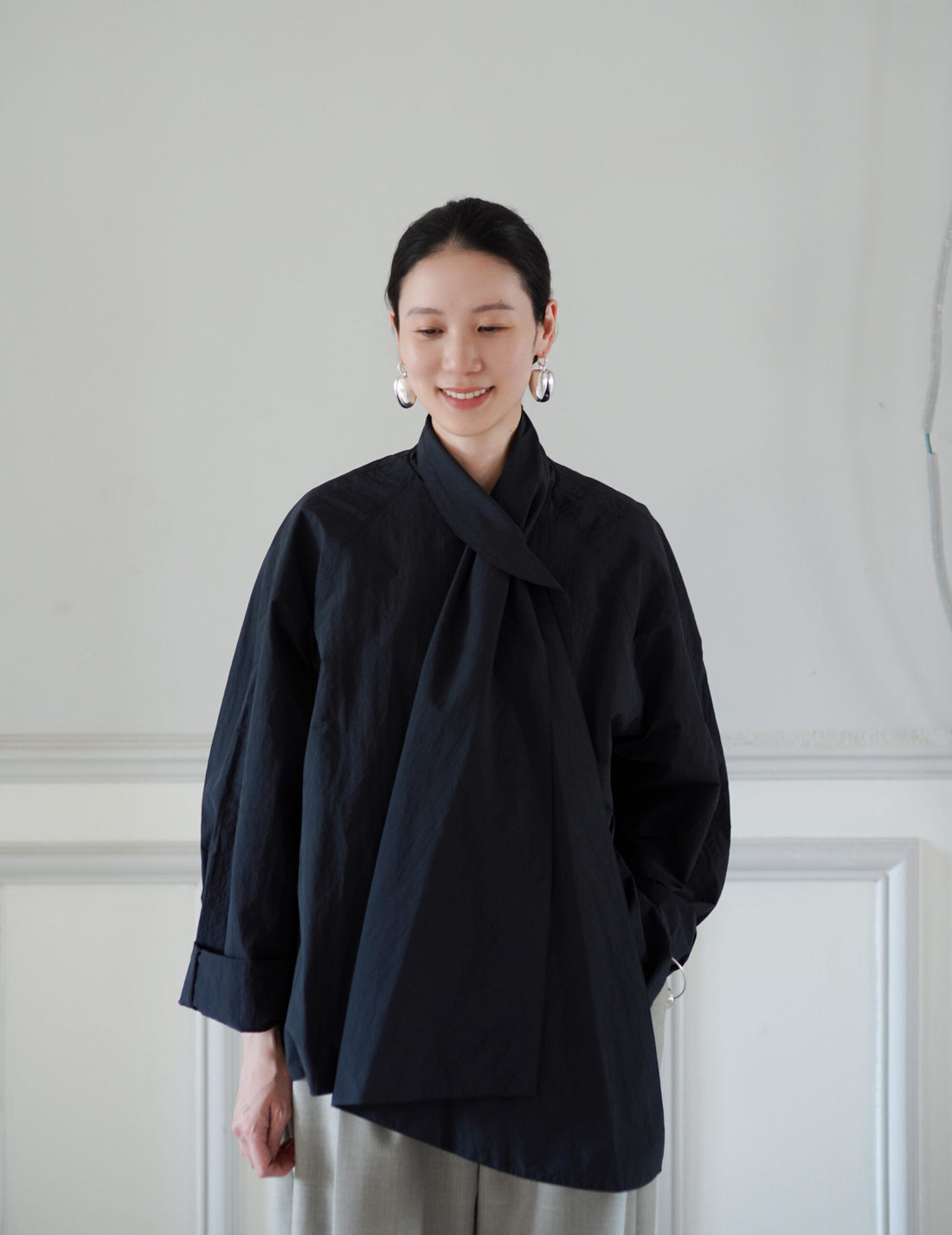 交叉領巾短夾克・深海軍藍