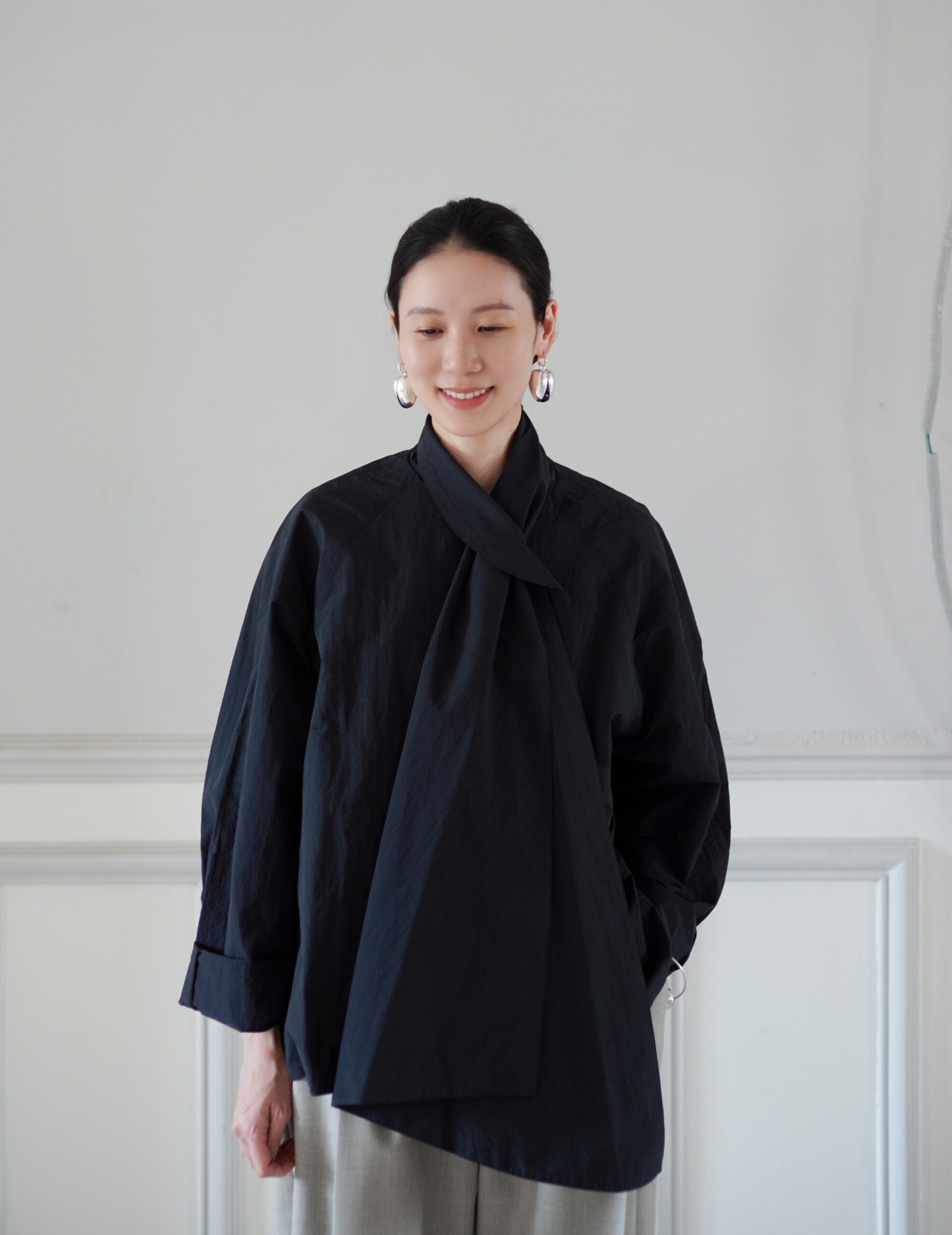 Scarf Short Trench Jacket・Dark Navy