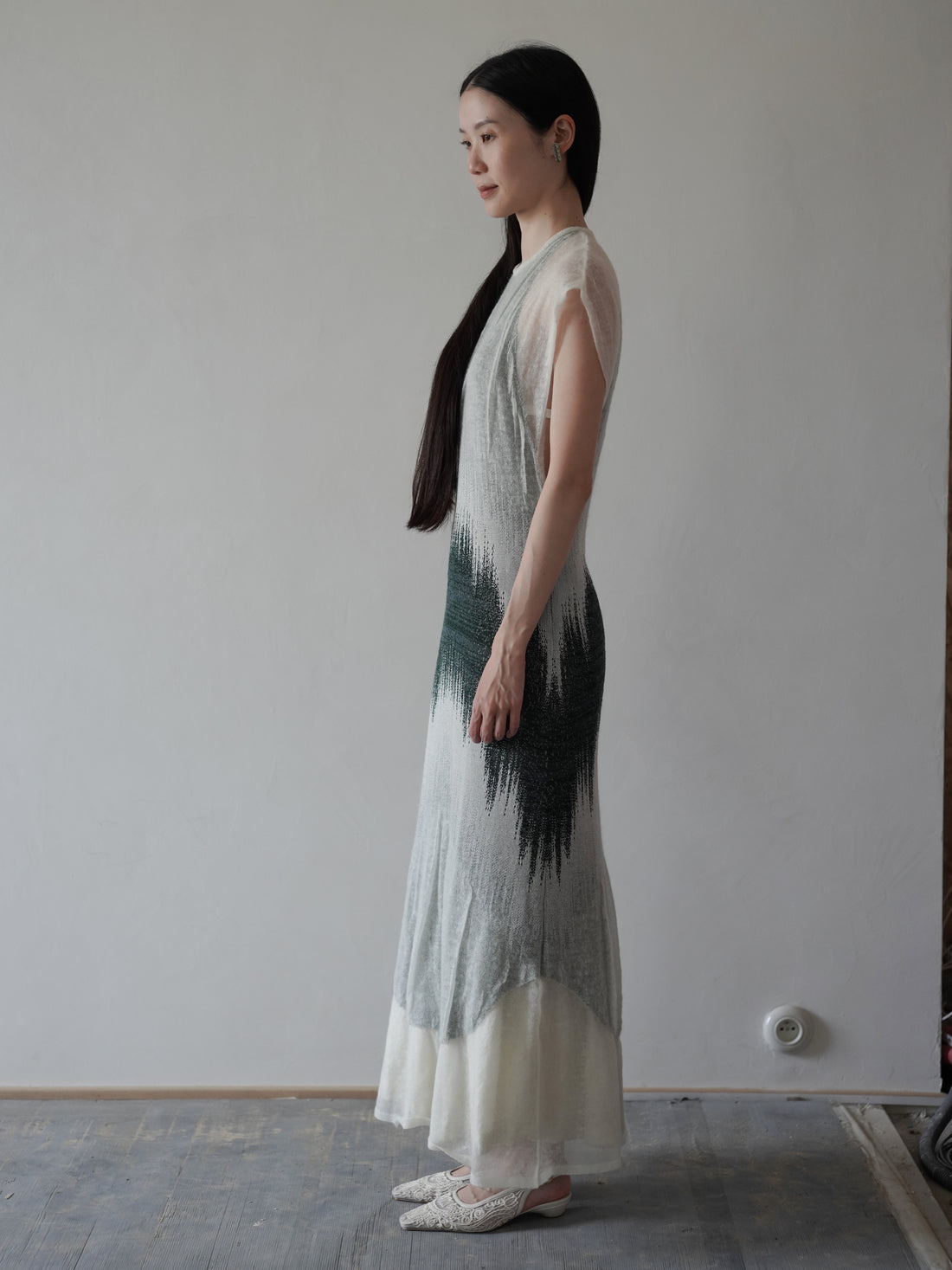 Sheer Jacquard Knit Dress・Green