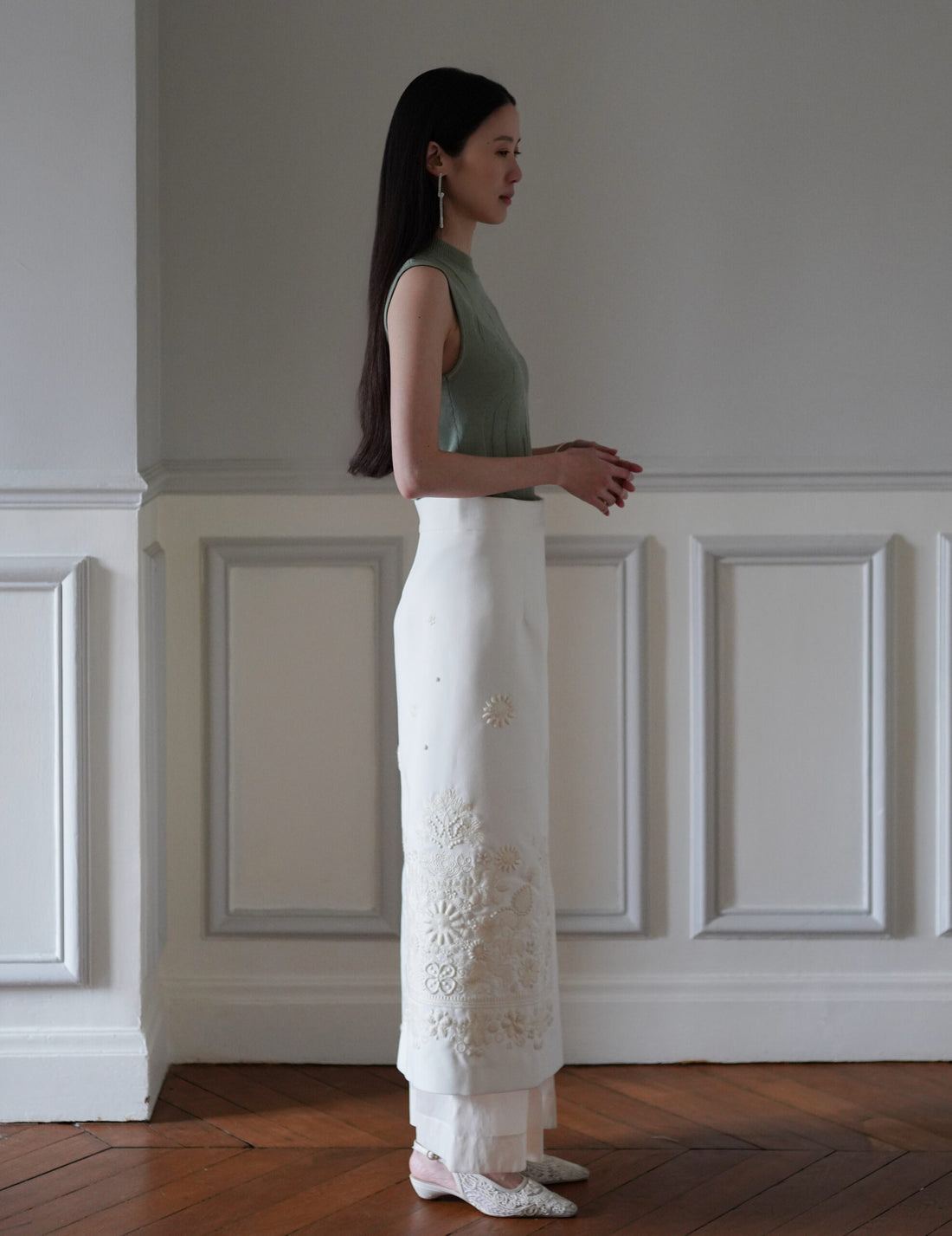 Woman Figure Sleeveless Knitted Top・Lake Green (Exclusive Color)