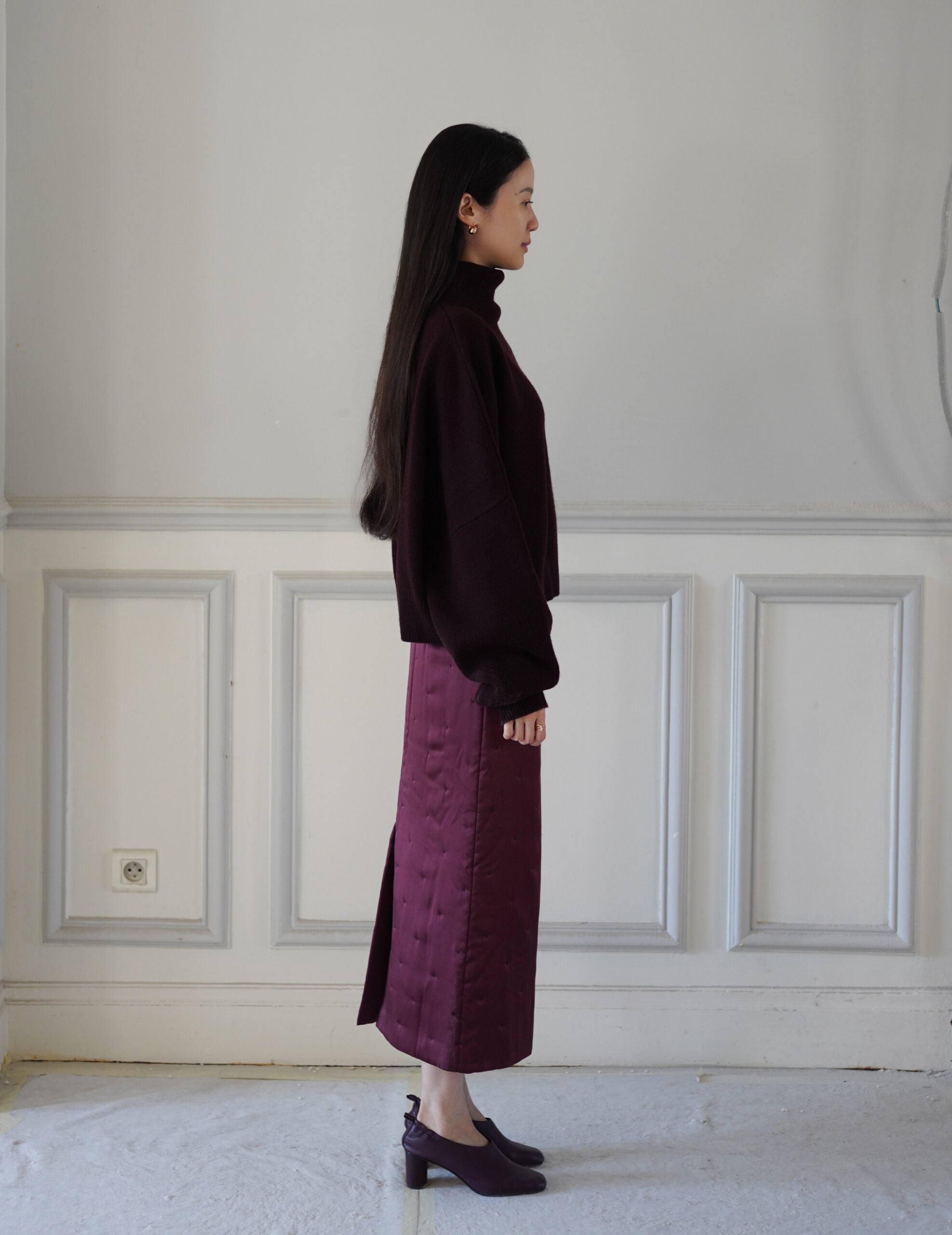 Suden Silk Padded Skirt・Burgundy