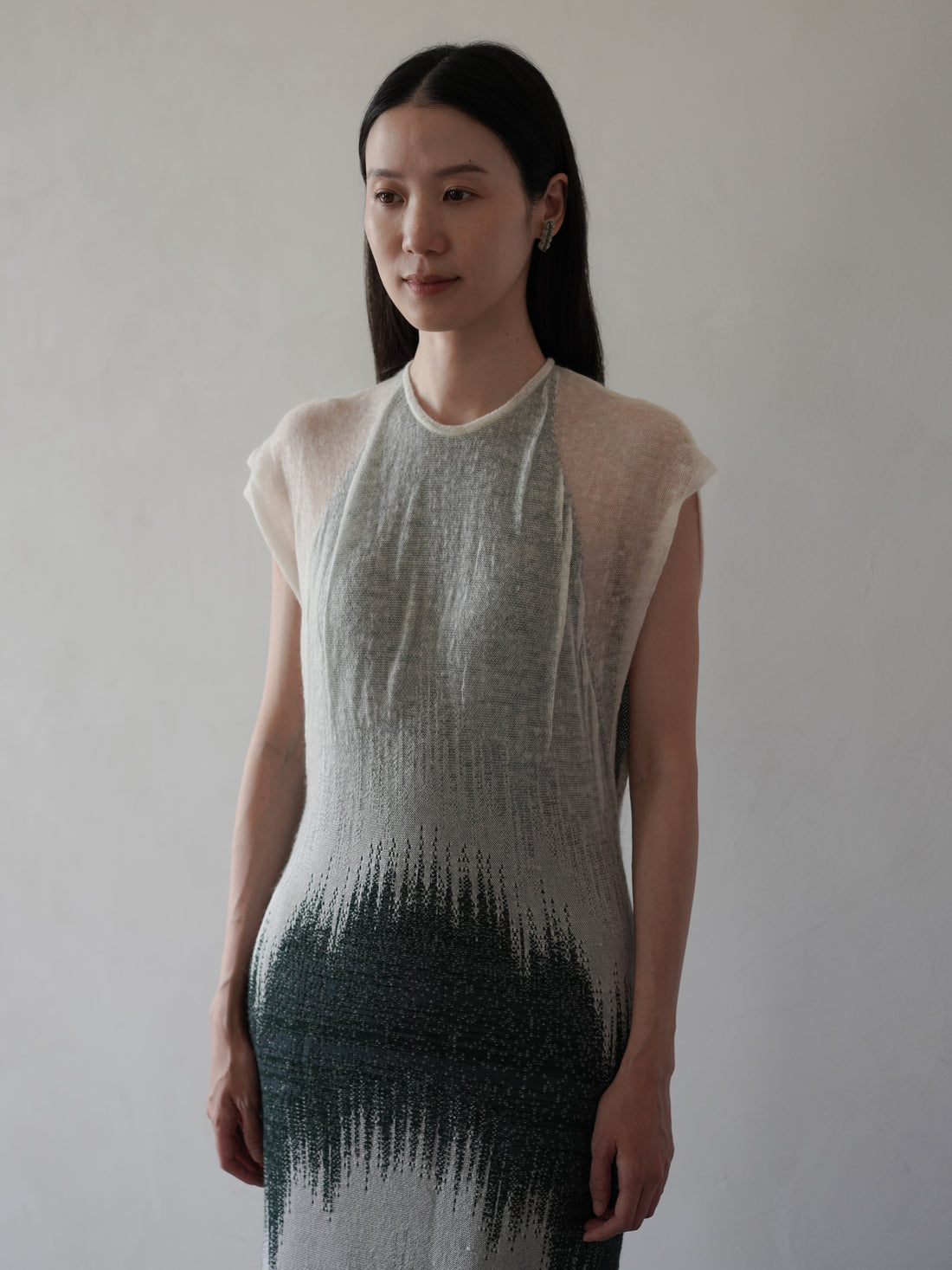 Sheer Jacquard Knit Dress・Green