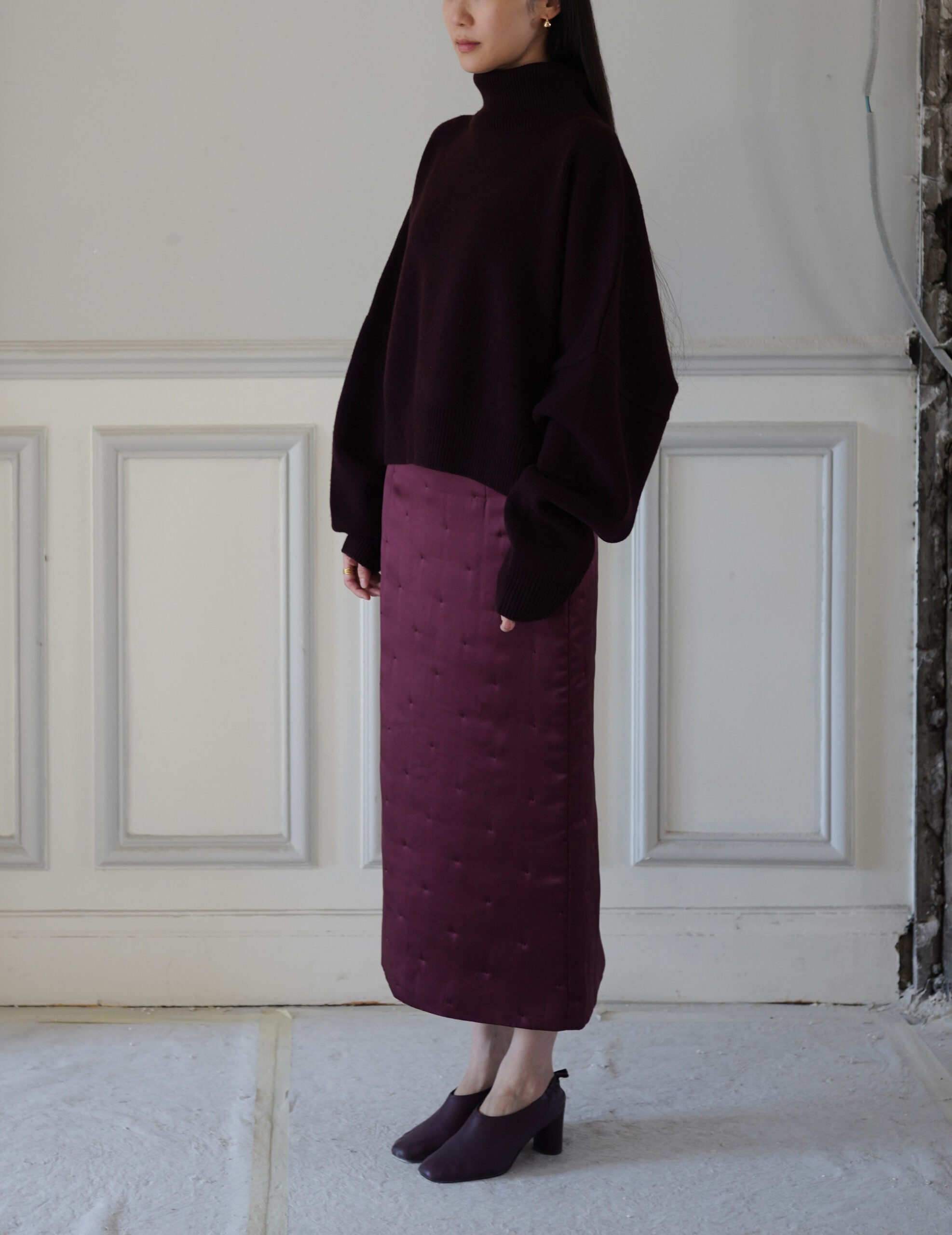 Suden Silk Padded Skirt・Burgundy