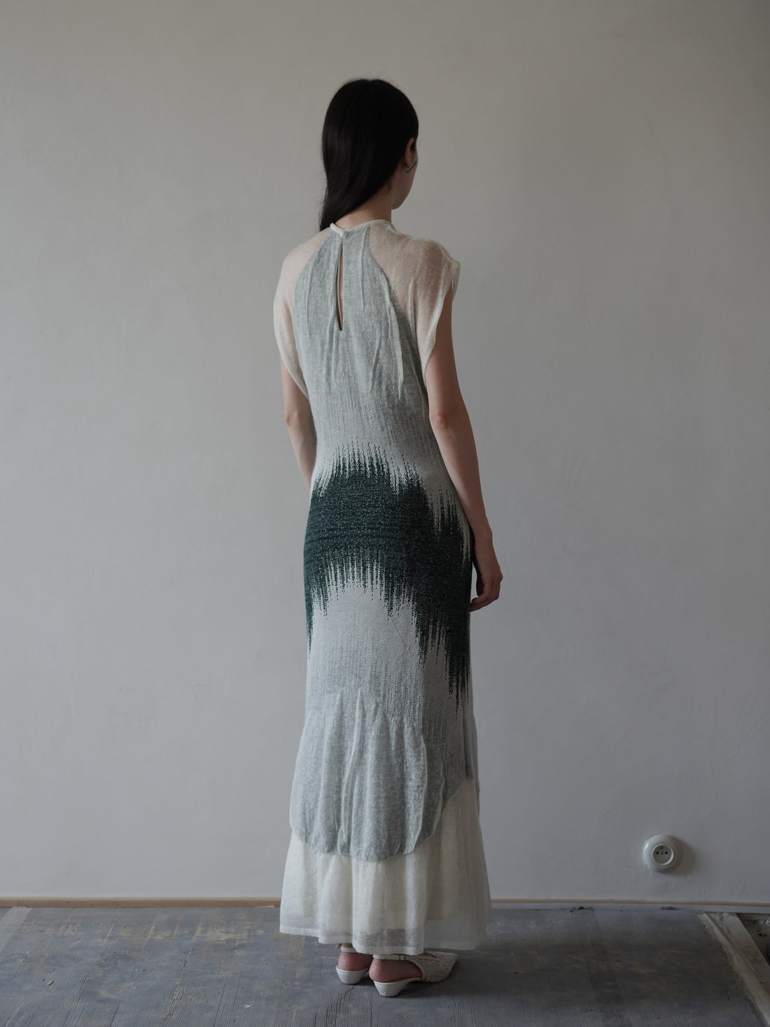 Sheer Jacquard Knit Dress・Green