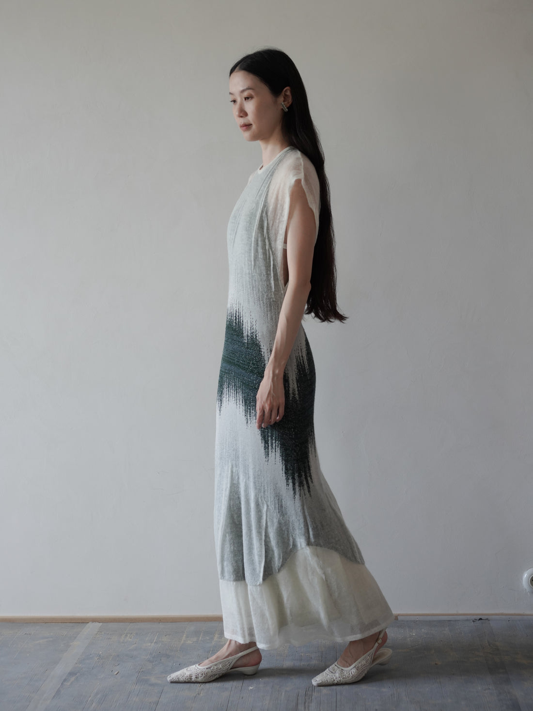 Sheer Jacquard Knit Dress・Green