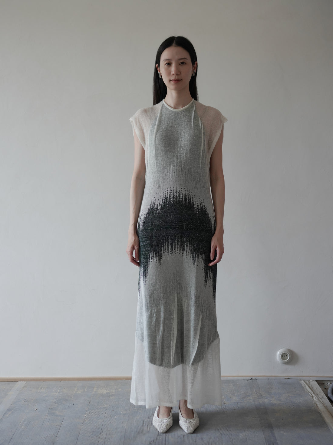 Sheer Jacquard Knit Dress・Green