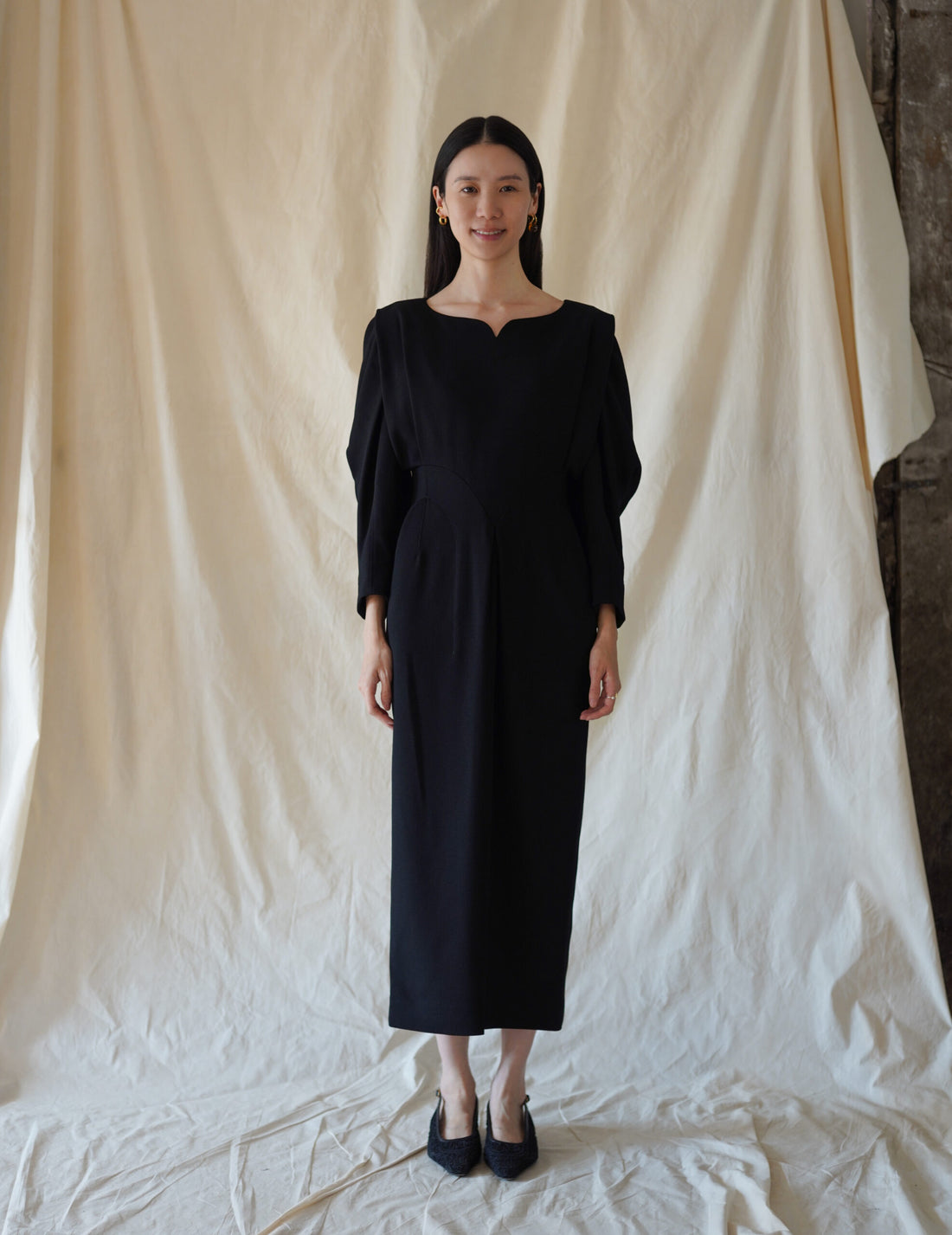 Wool Georgette Dress・Black