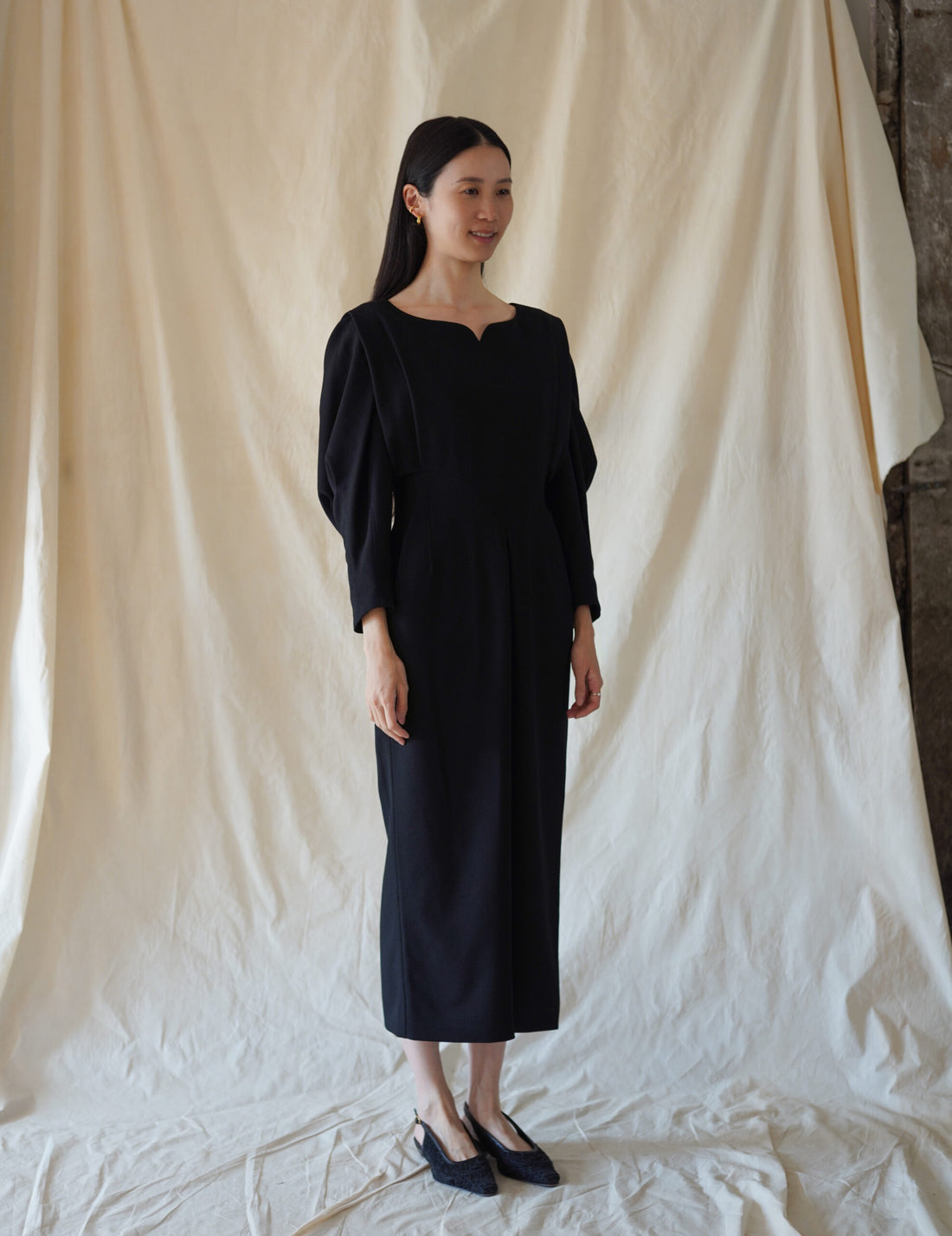 Wool Georgette Dress・Black
