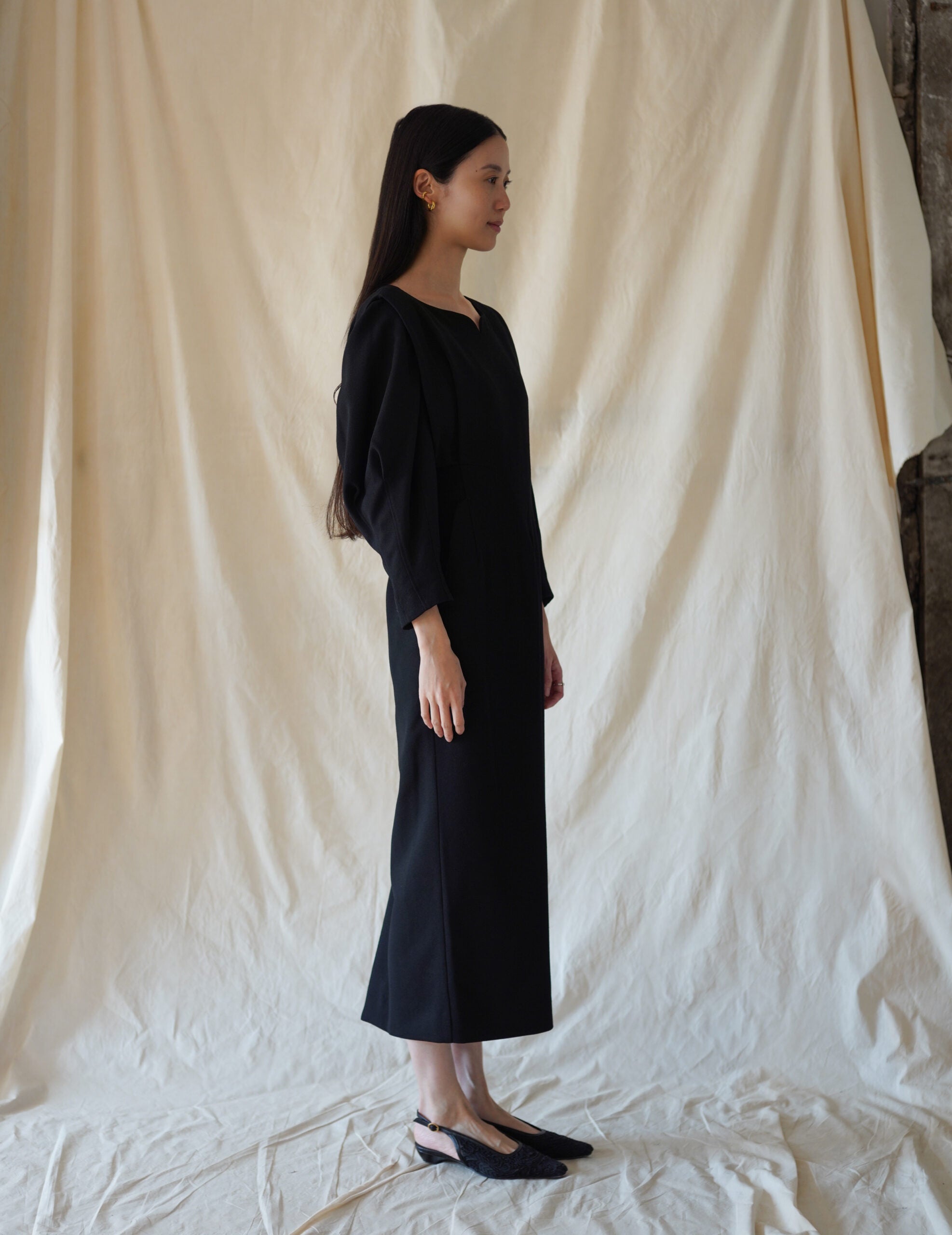 Wool Georgette Dress・Black