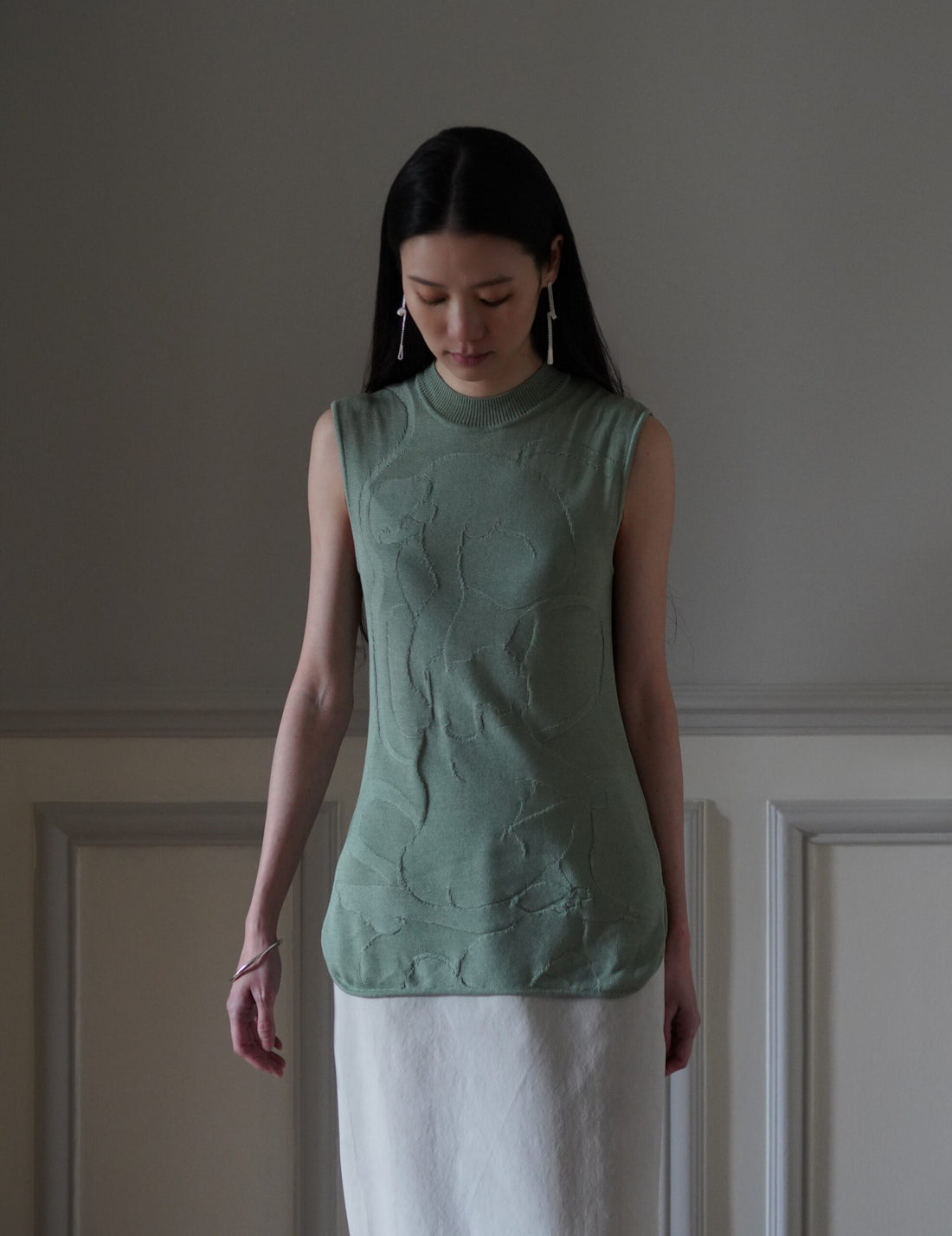 Woman Figure Sleeveless Knitted Top・Lake Green (Exclusive Color)