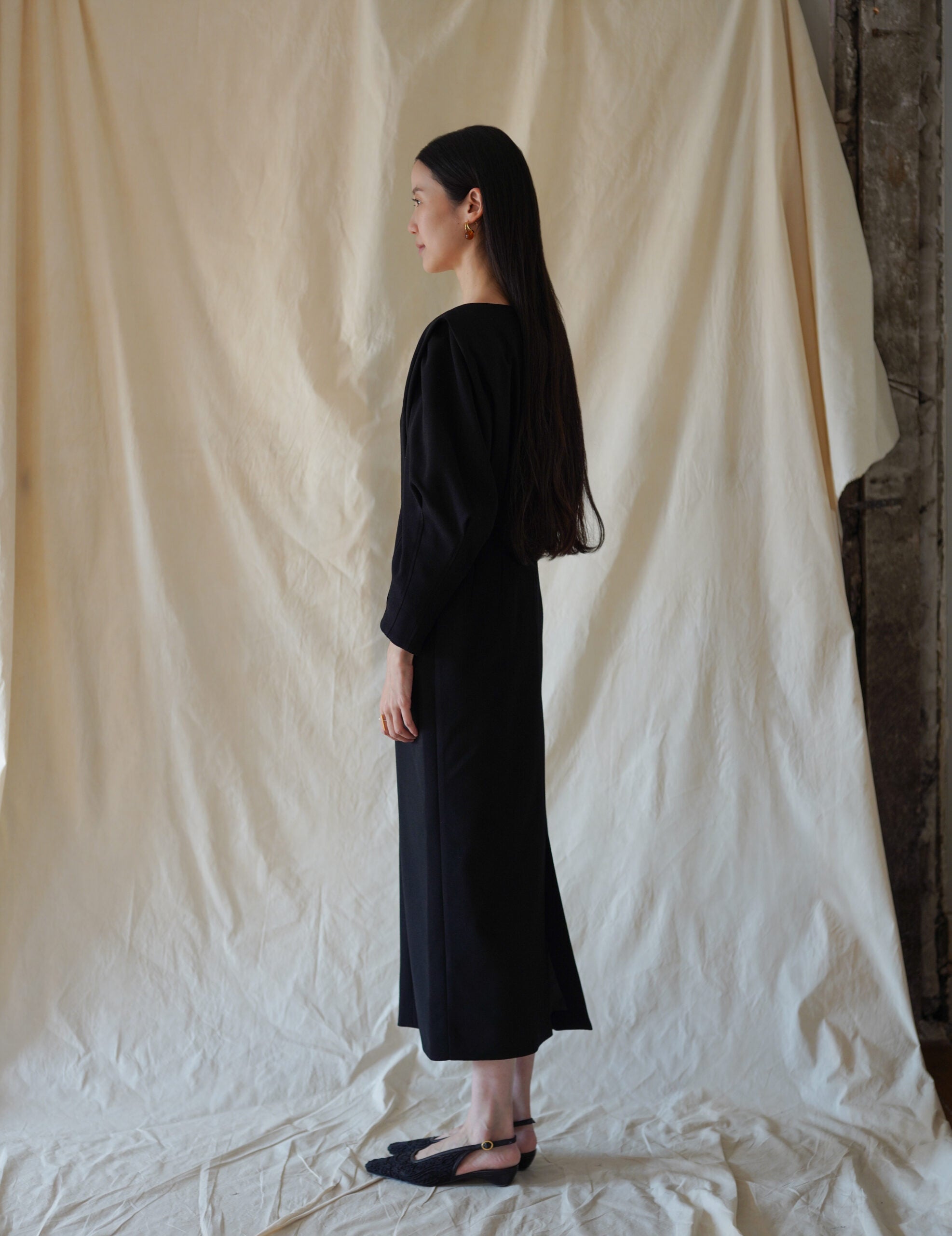 Wool Georgette Dress・Black