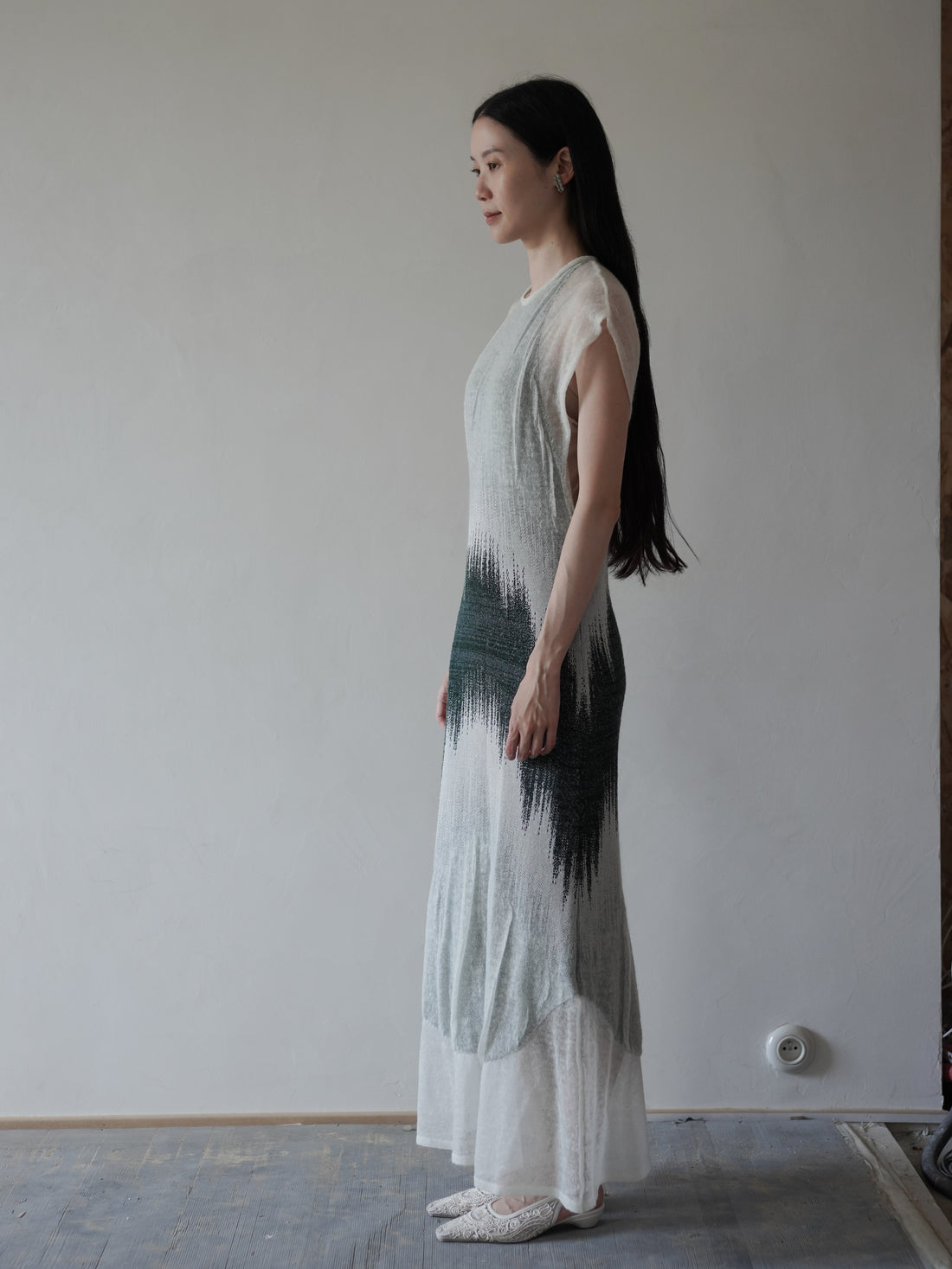 Sheer Jacquard Knit Dress・Green